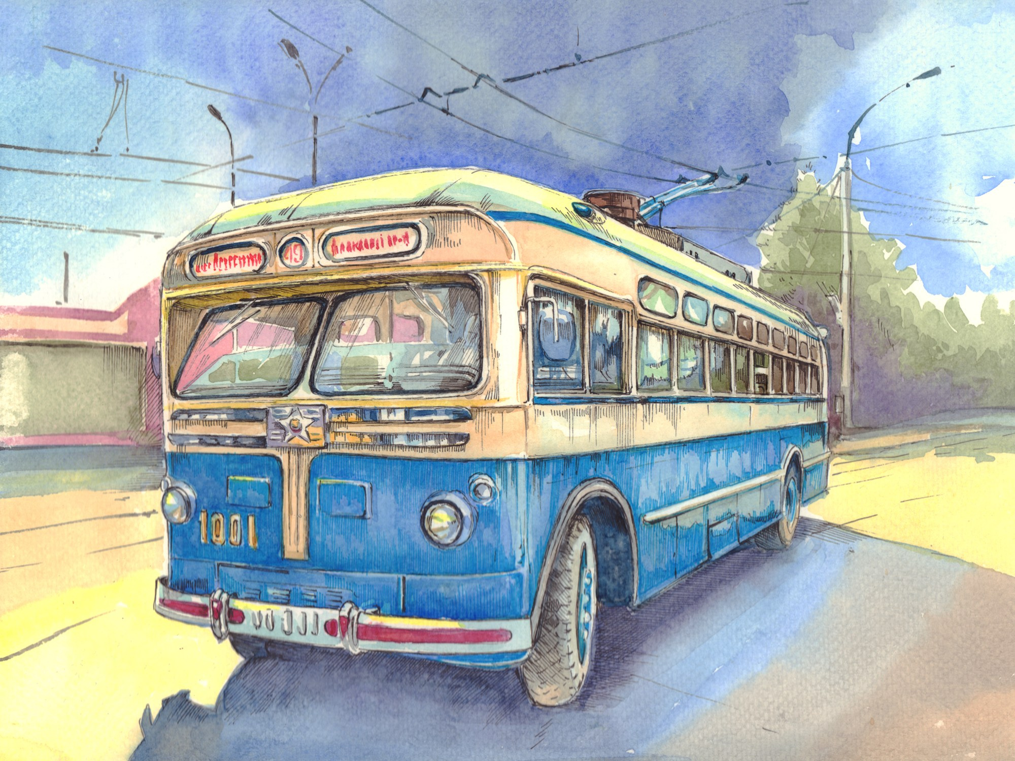 Троллейбусы. Художник Александр Петрунин