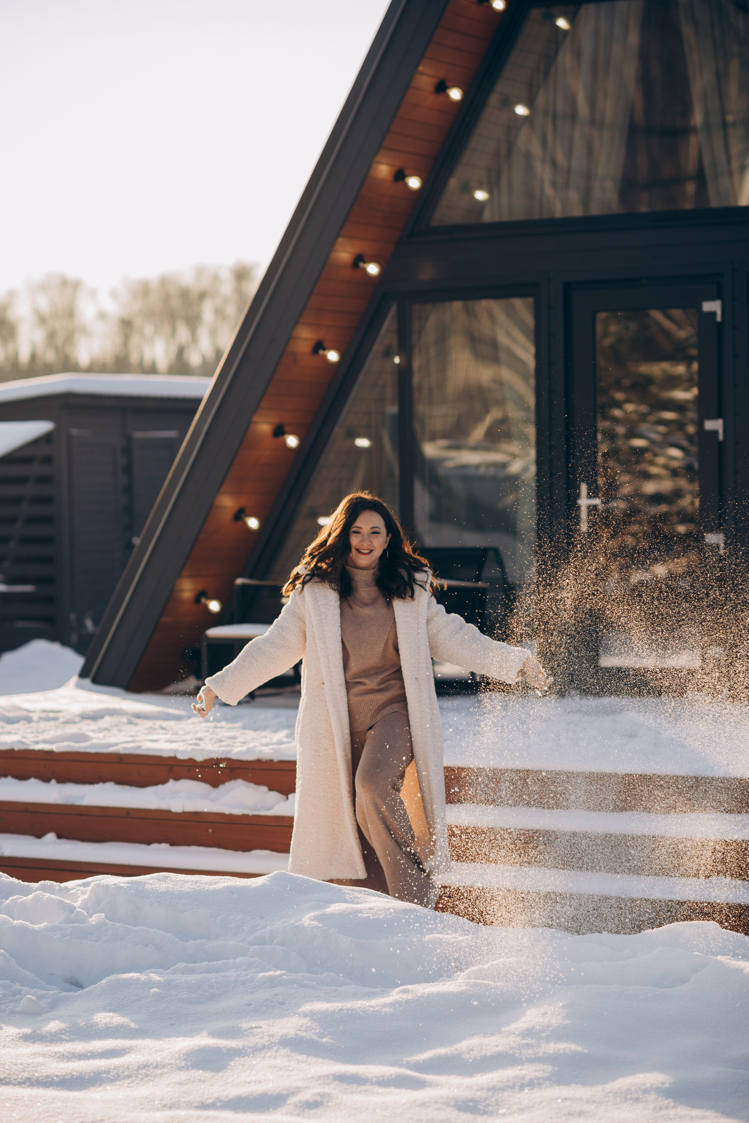 Зимняя фотосессия в домике A-frame. Семейный фотограф в Домодедово и Москве Елена Пичугина