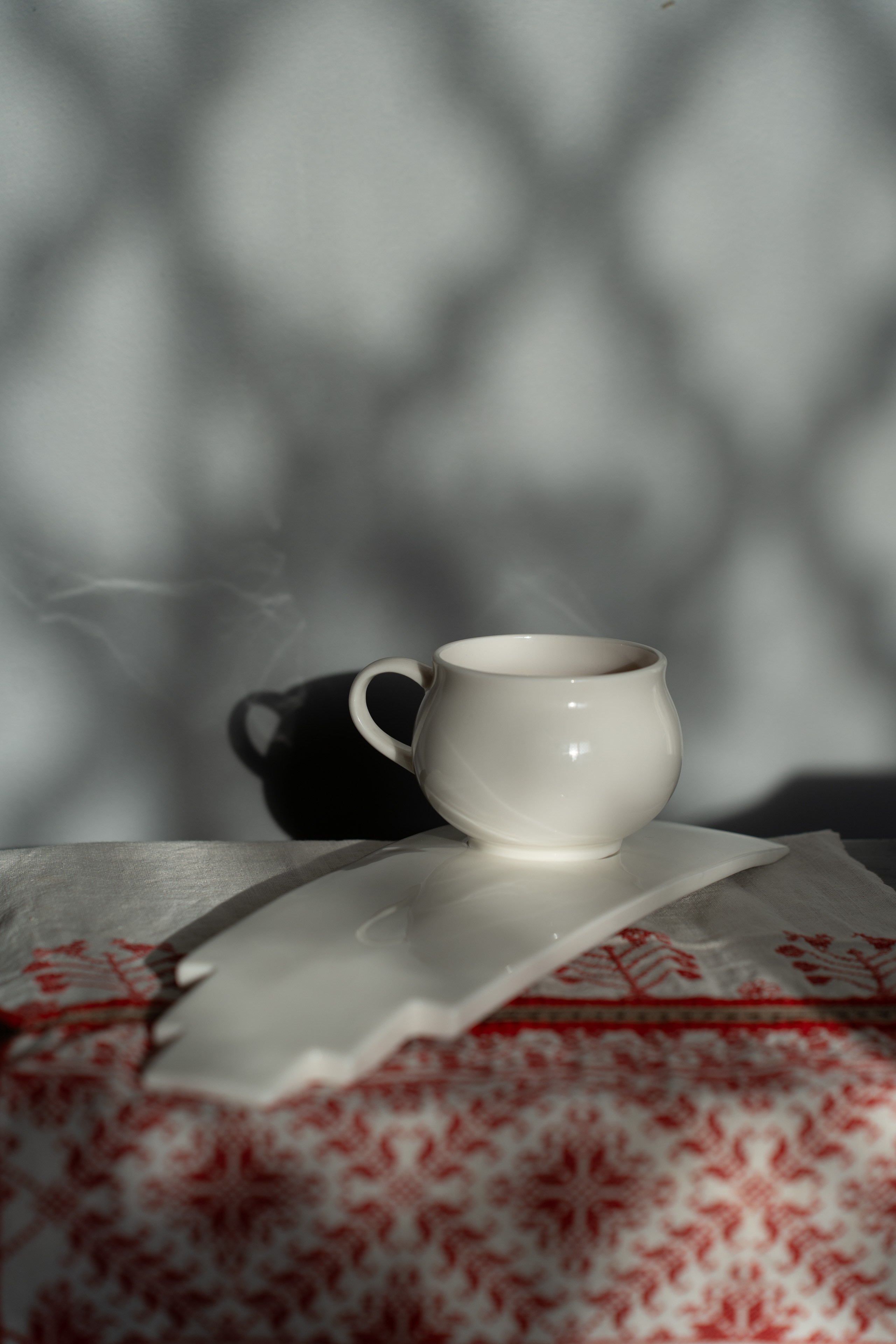 фарфоровая чайная пара в лучах солнца