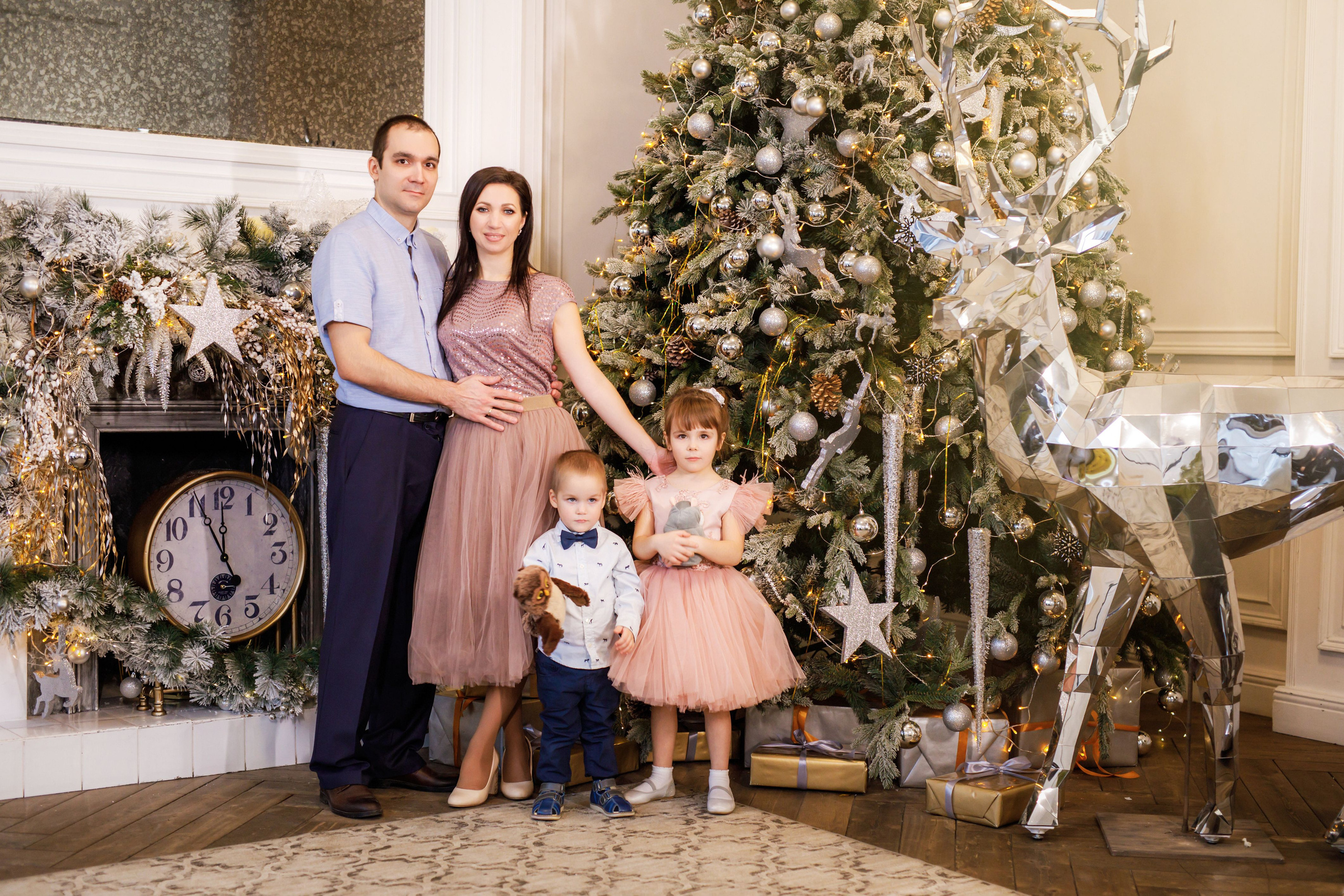 Новогодняя фотосессия в серебряной студии. Профессиональная фото и видеосъемка. Москва