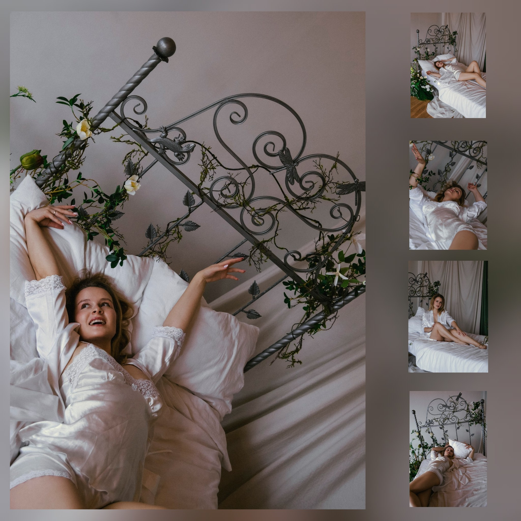 девушка в белом потягивается