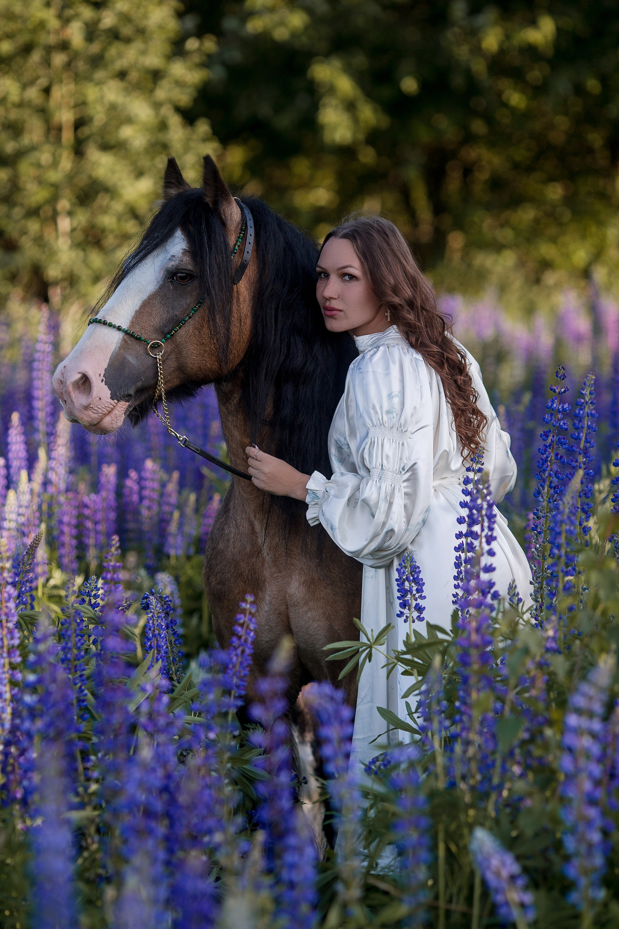 Фотосессия в люпинах с лошадью