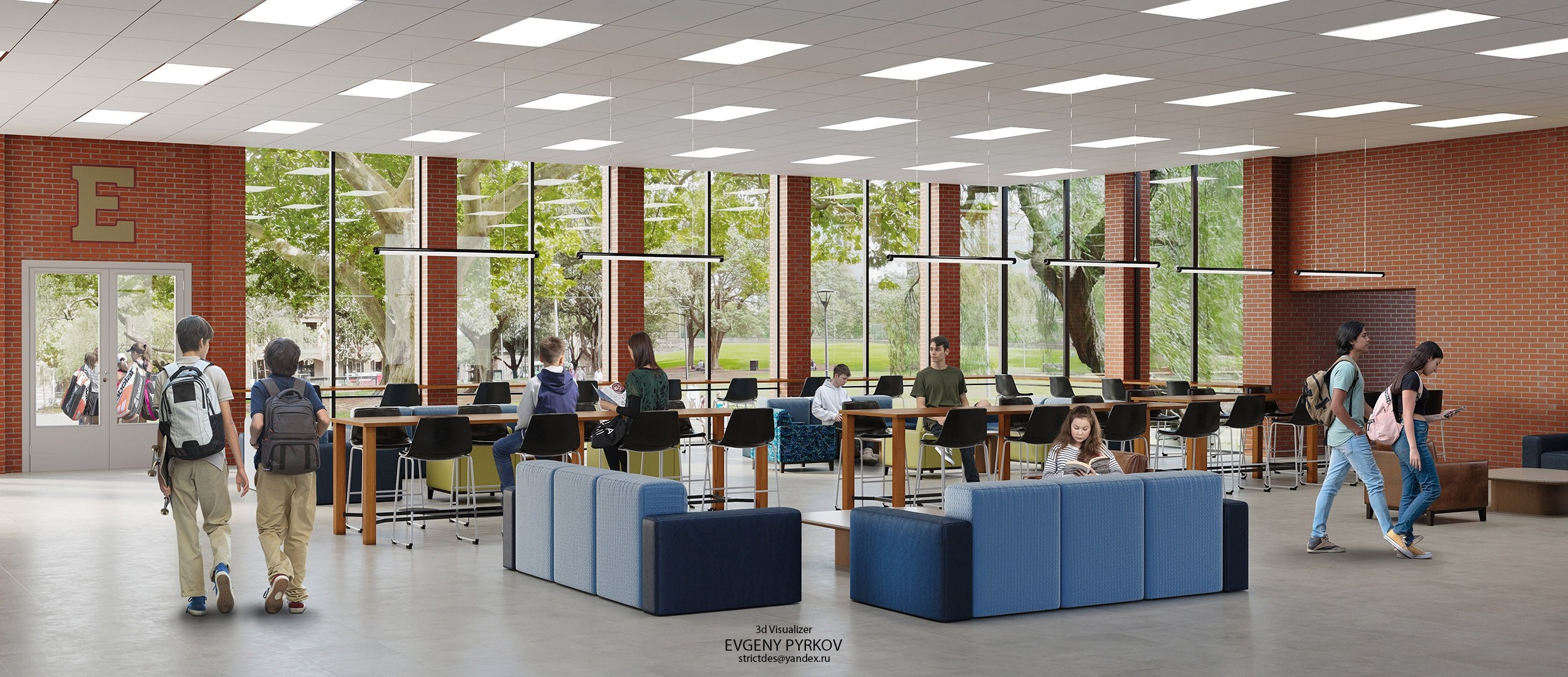 Общественное помещение школы. США. Джексонвиль. Клиент Ravelin. Евгений Пырков — 3d визуализатор интерьеров и экстерьеров России