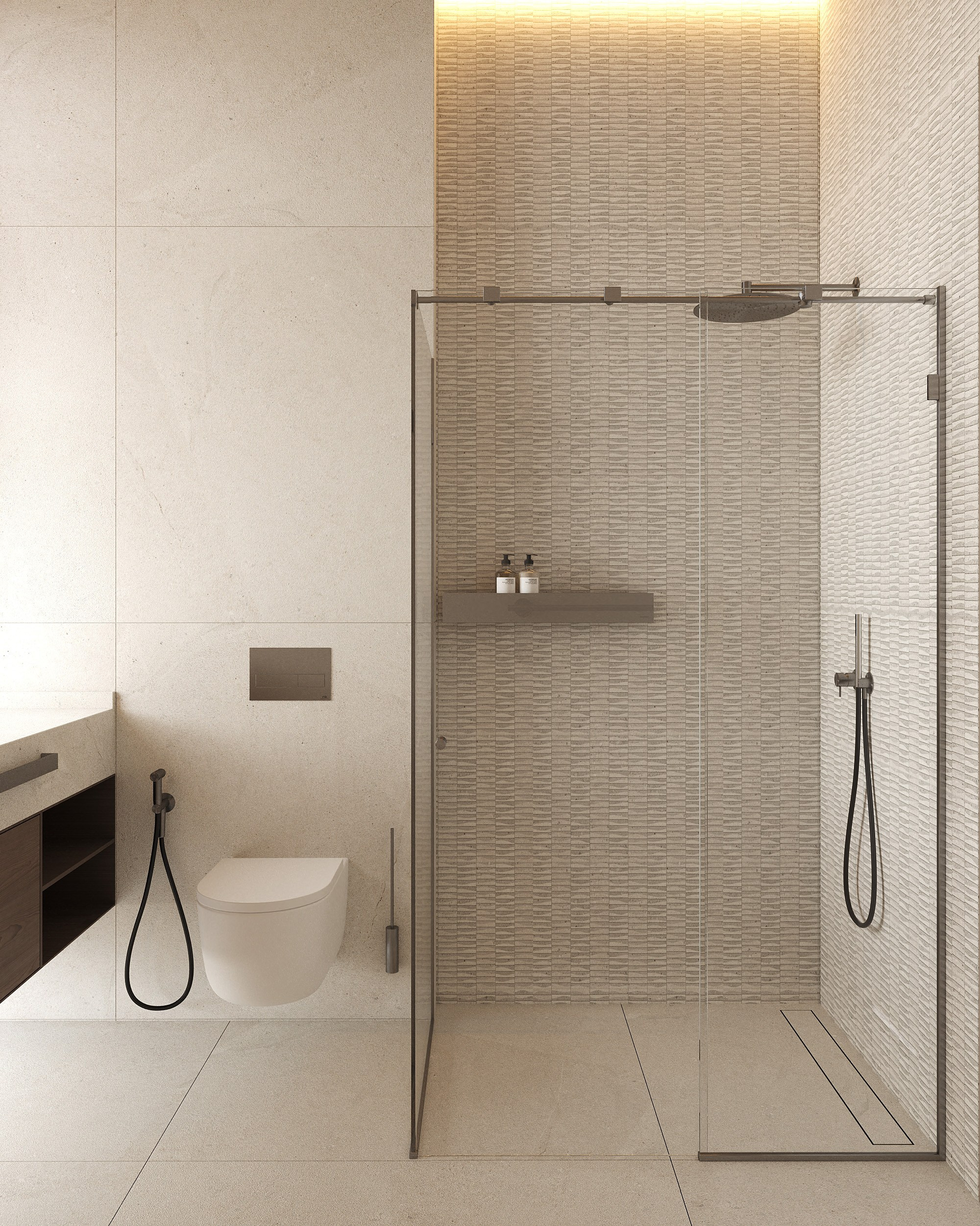 Современная минималистичная ванна с панорамным окном. 