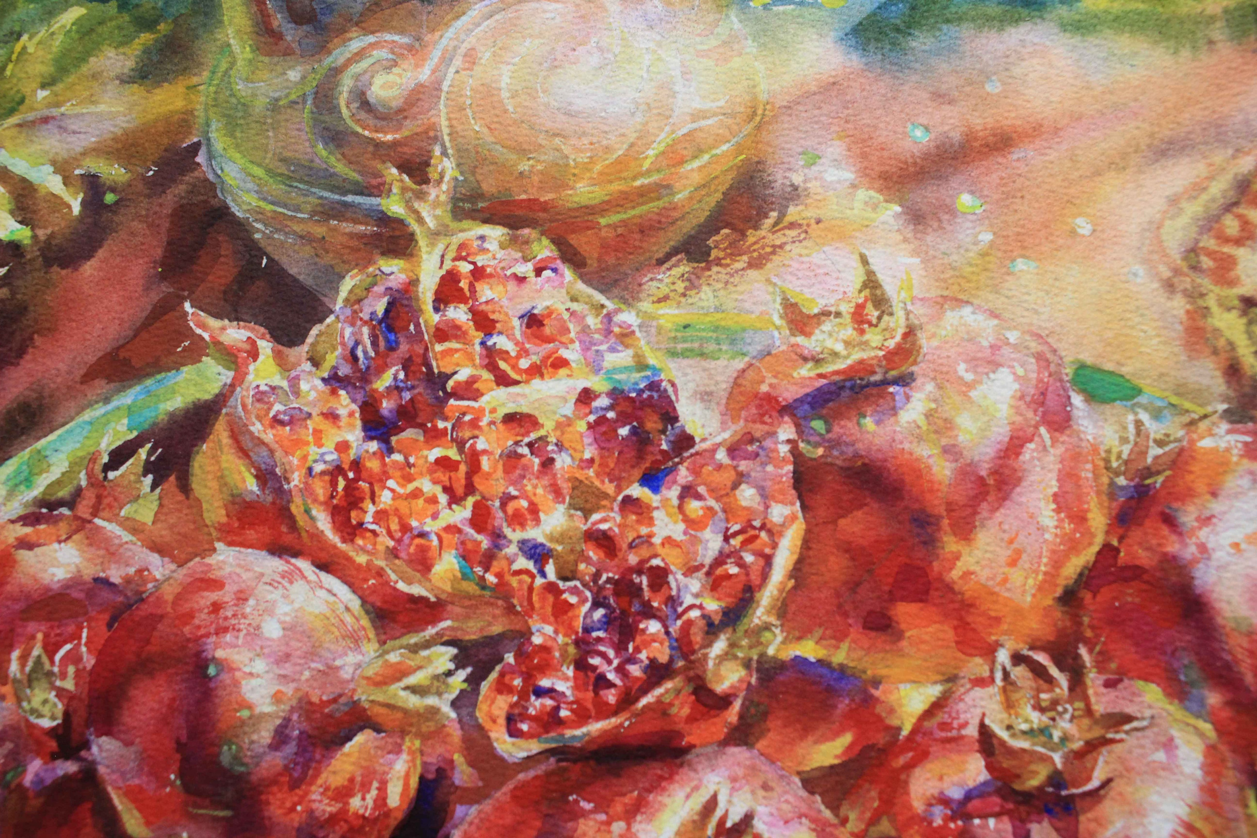 «Натюрморт с гранатами и кувшином». Свет акварели Галины Поплавской