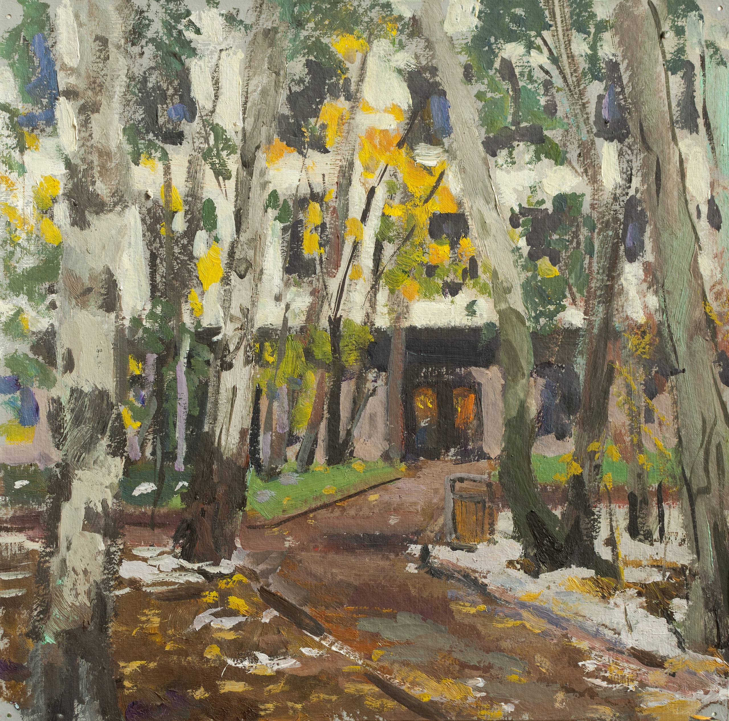 "Этюд.Снег в Новой Москве" картон, масло 24х24см, 2024