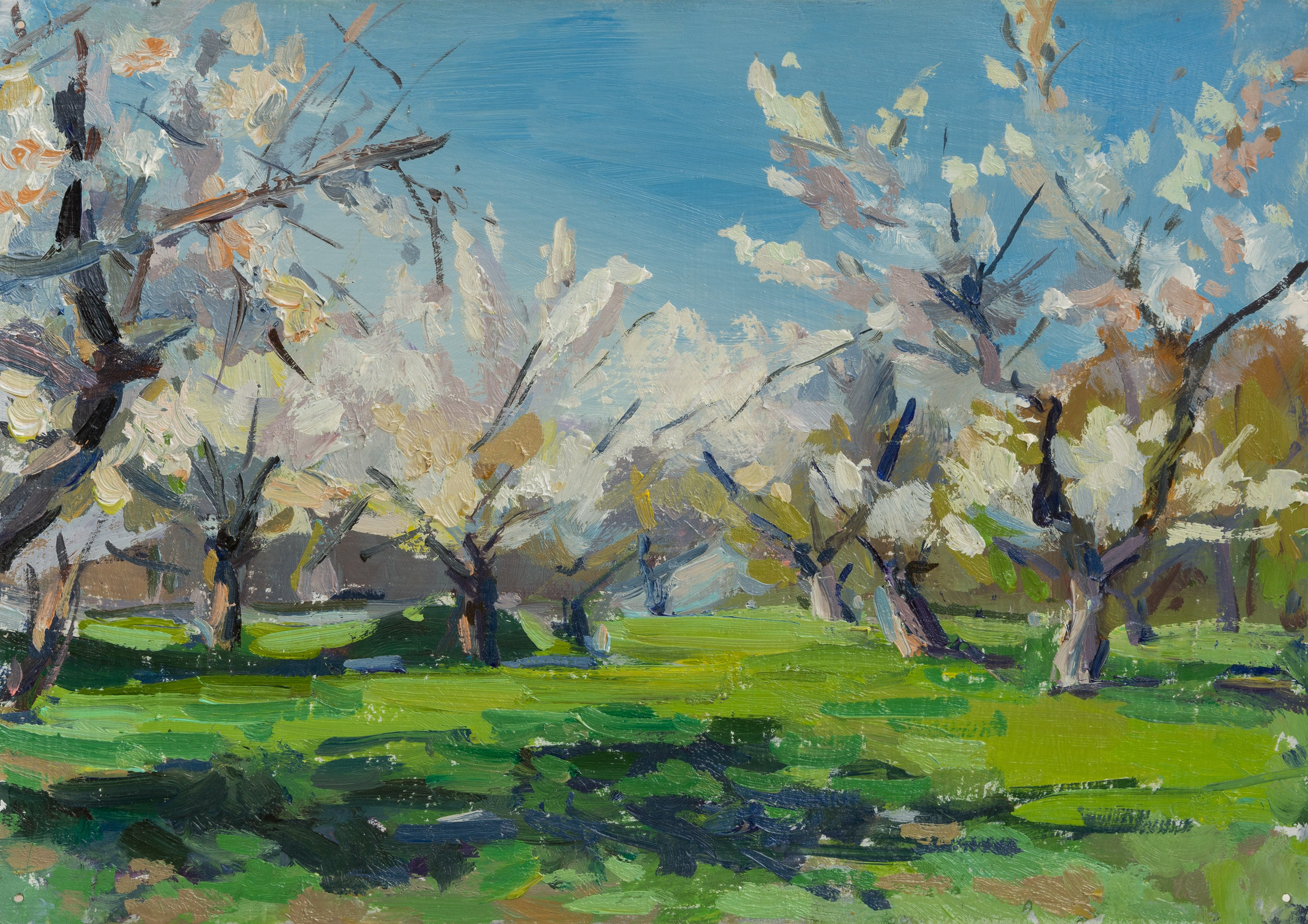 "The cherry orchard. Zalesnoye. Crimea" cardboard, oil 14x20cm, 2026