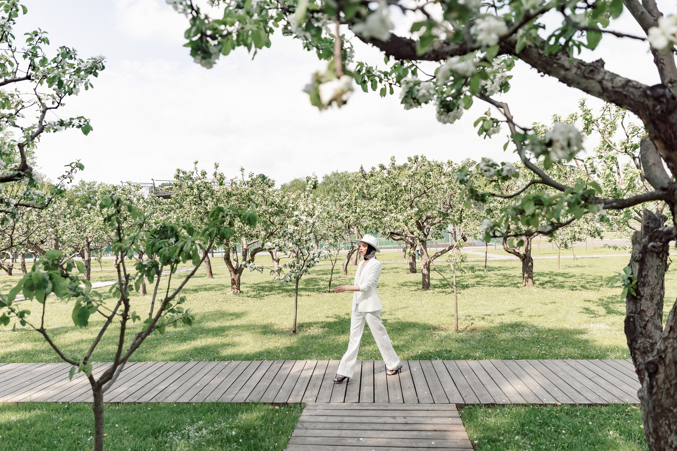 Портретная фотосессия Даши среди яблонь. Свадебный фотограф Москва