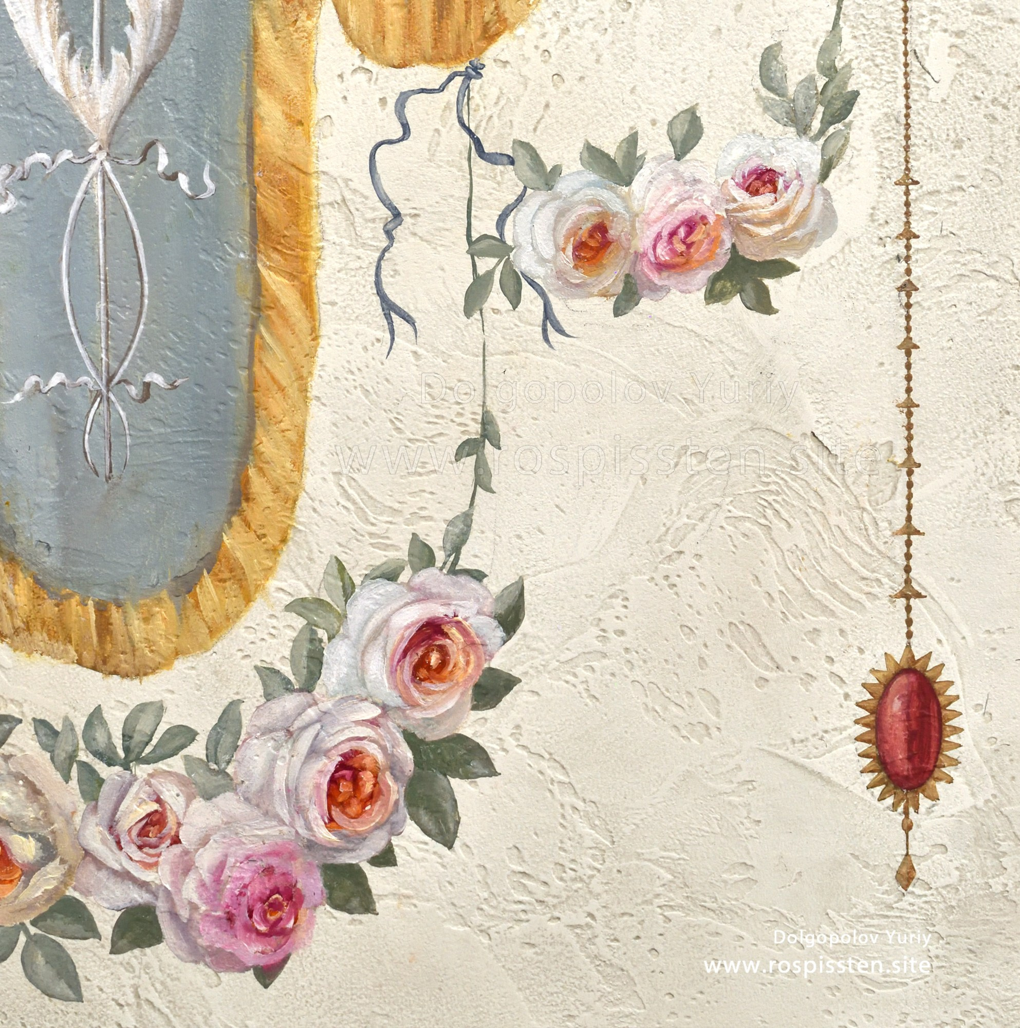 Пионы роспись на стене