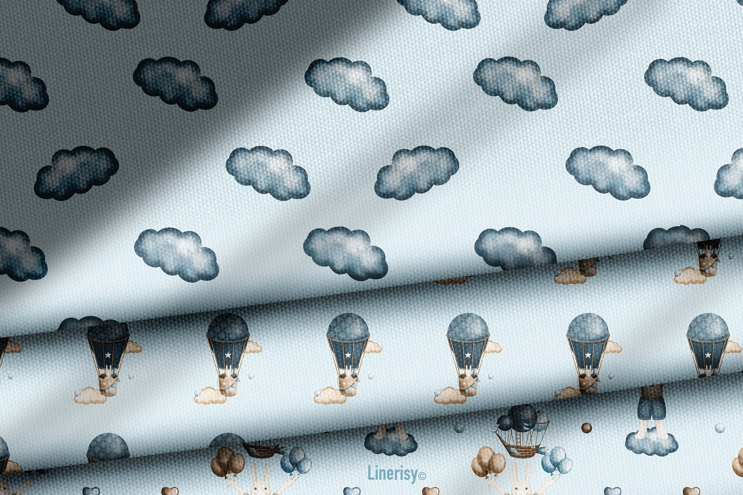 Коллекция «Зайка на воздушном шаре» — графические иллюстрации, композиции и бесшовные паттерны. Художник-иллюстратор Евгения Бекренёва