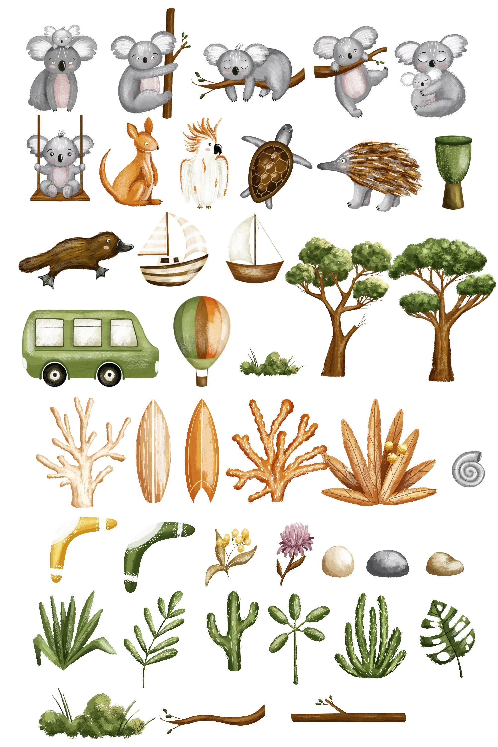 Коллекция «Австралия» — графические иллюстрации, композиции, постеры и бесшовные паттерны. Художник-иллюстратор Евгения Бекренёва