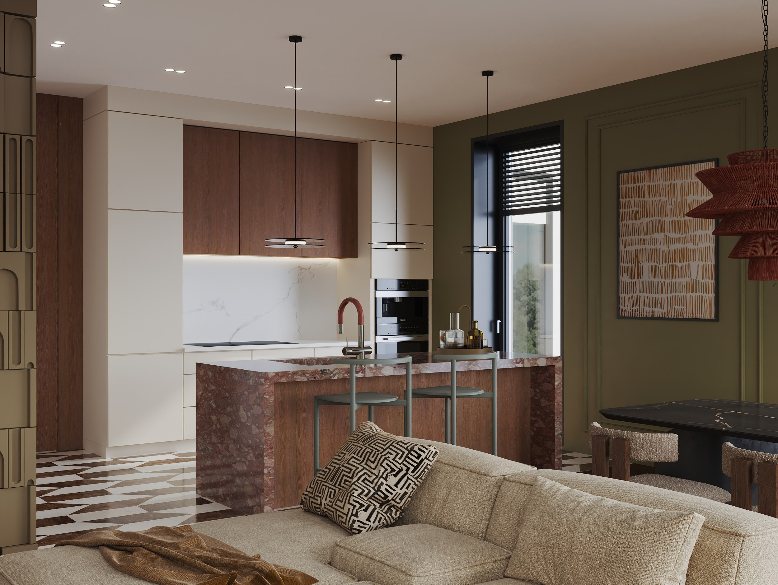 Визуализация кухни-гостиной. Интерьерный 3Д Визуализатор Маргарита Оберемко