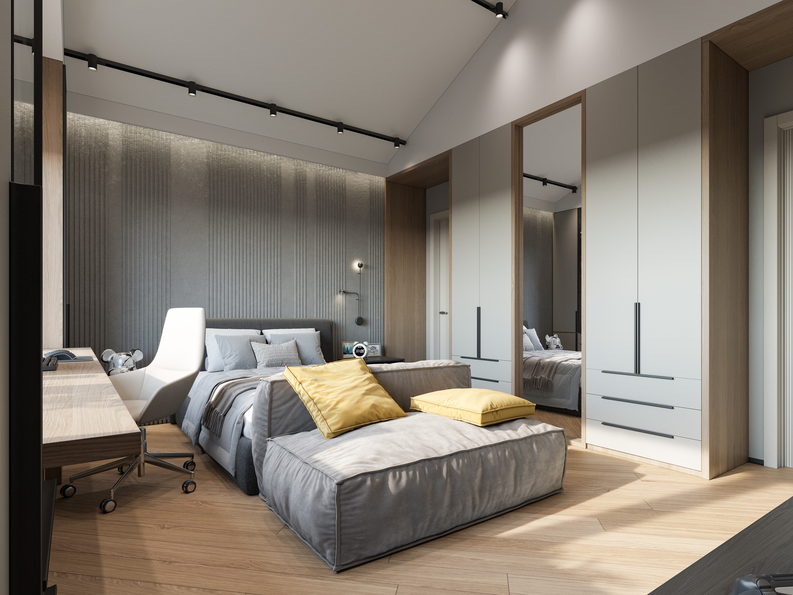 Детская спальня с деревянной мебелью и современным оформлением в загородном доме