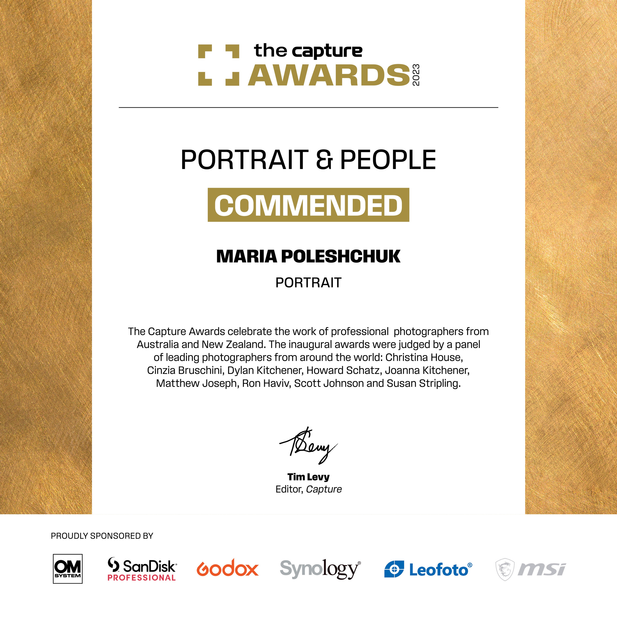 Capture awards. Maria Poleshchuk, commercial photographer in Sydney