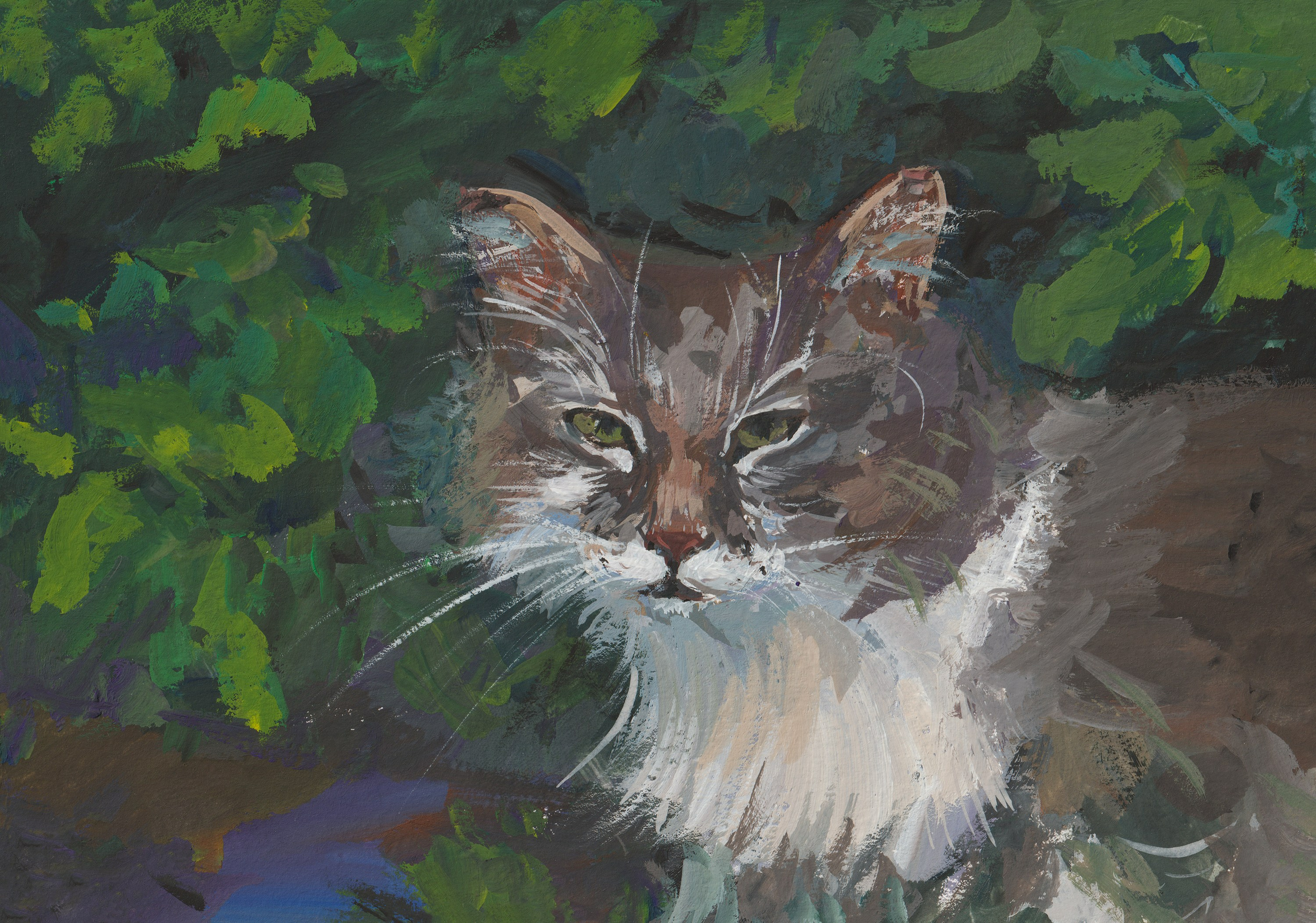 "Хмурый кот" бумага, гуашь 15х21см, 2025