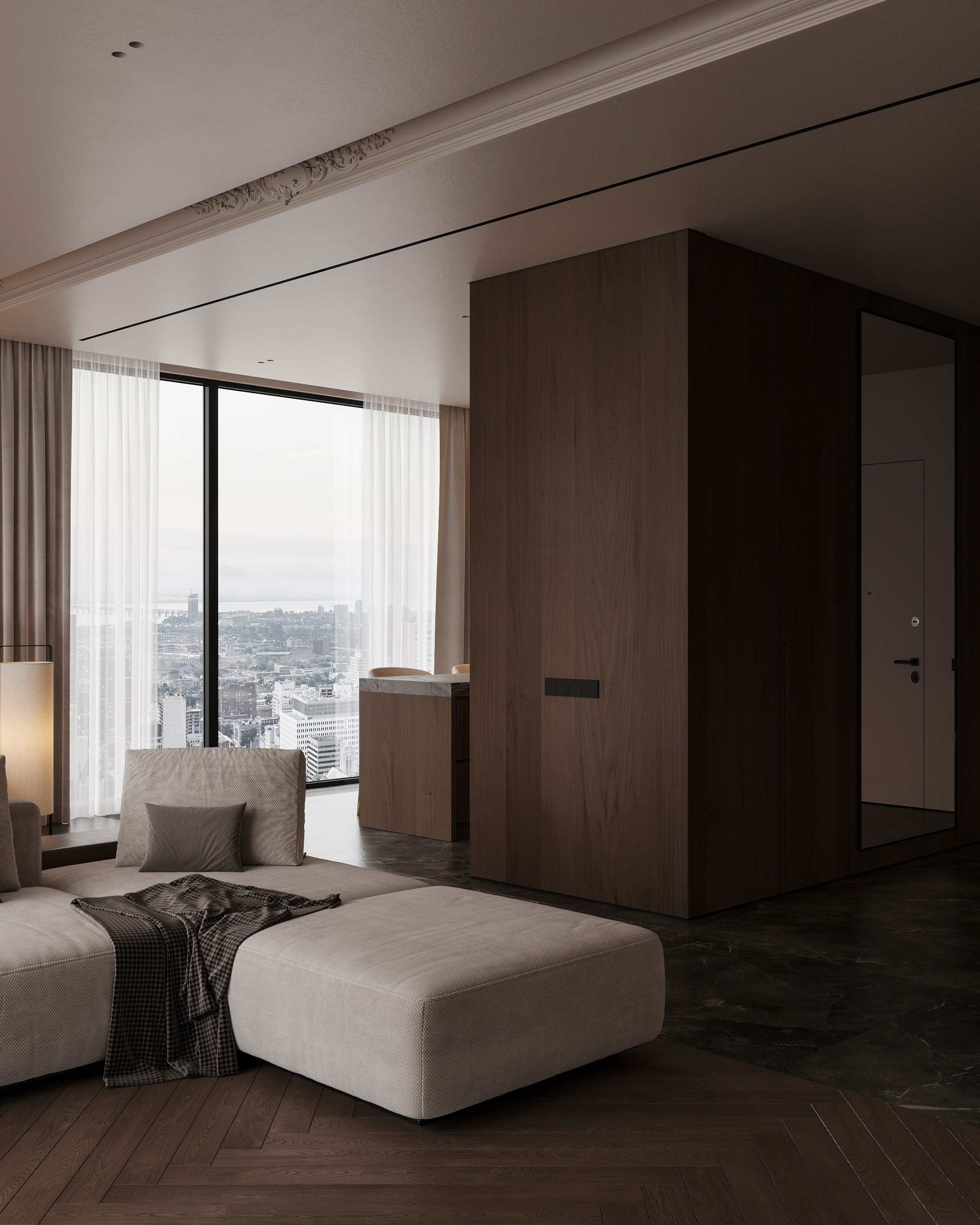 COZY SKYLINE | CONCEPTUAL PROJECT. Interior Visualization by Valerie Stetyukevich