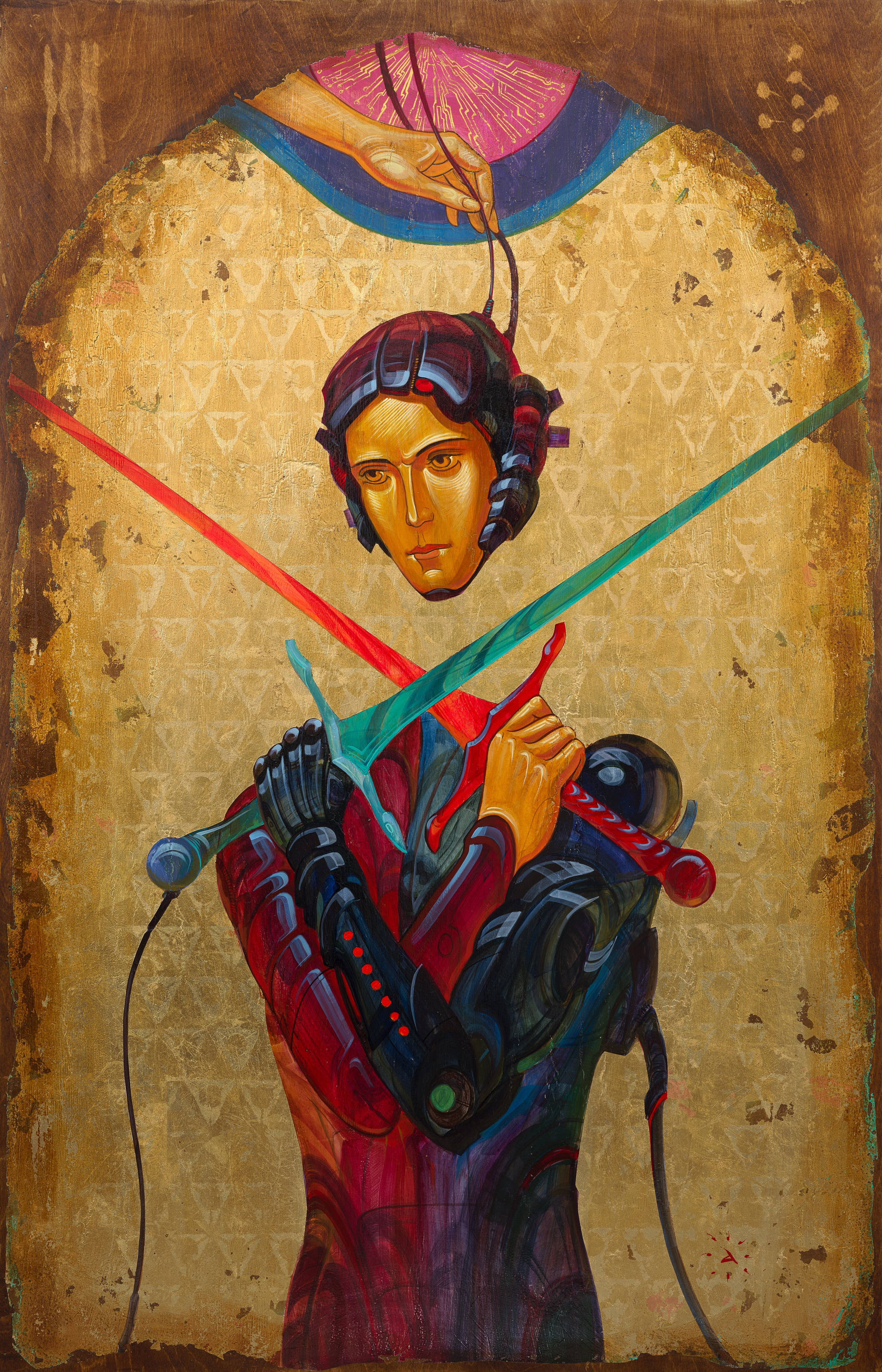 «Погрешность» - художник Антон Фролов (дерево, темпера, поталь, 140x90 см, 2025)