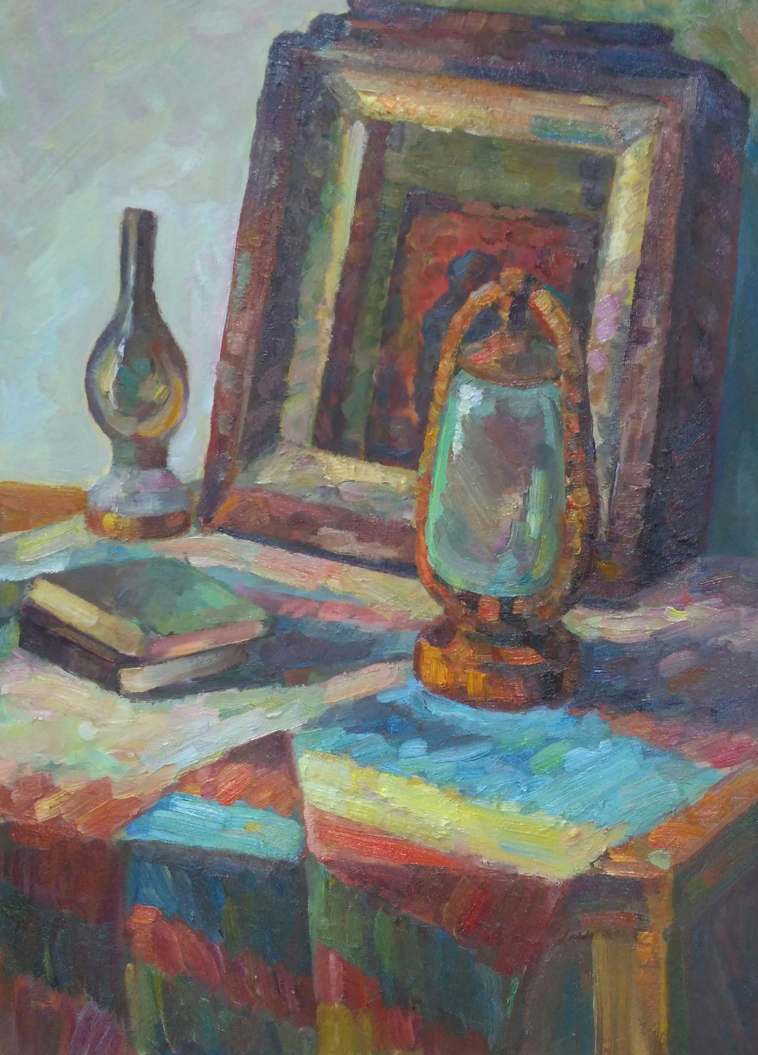 Натюрморт с старинной иконой и керосиновыми лампами на полосатых половиках -  Импрессионизм в живописи