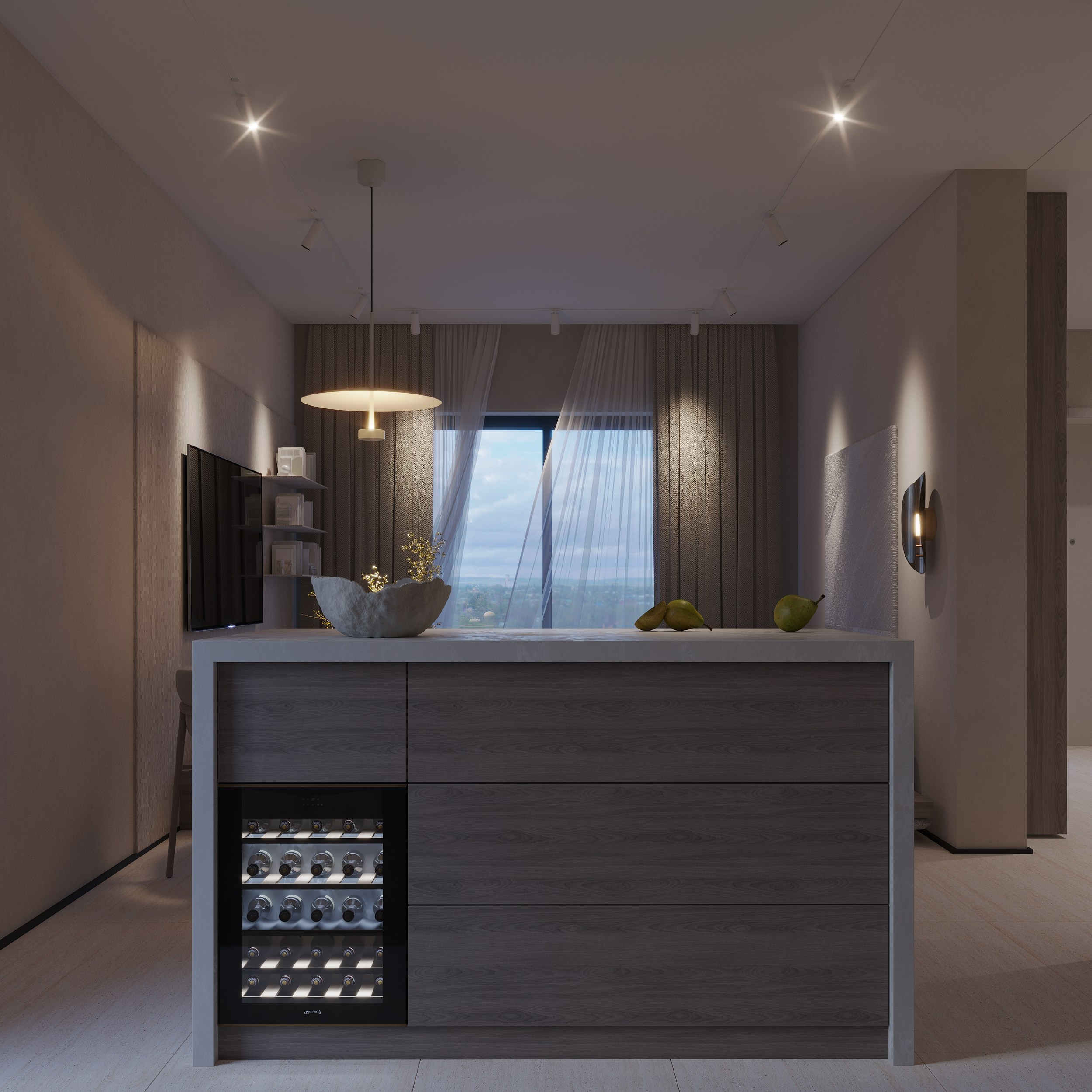 Интерьер квартиры в тёплых тонах — 3D визуализация от Baxx Pro для дизайнера Дианы Кова. 3Д Визуализация Интерьера и Архитектуры