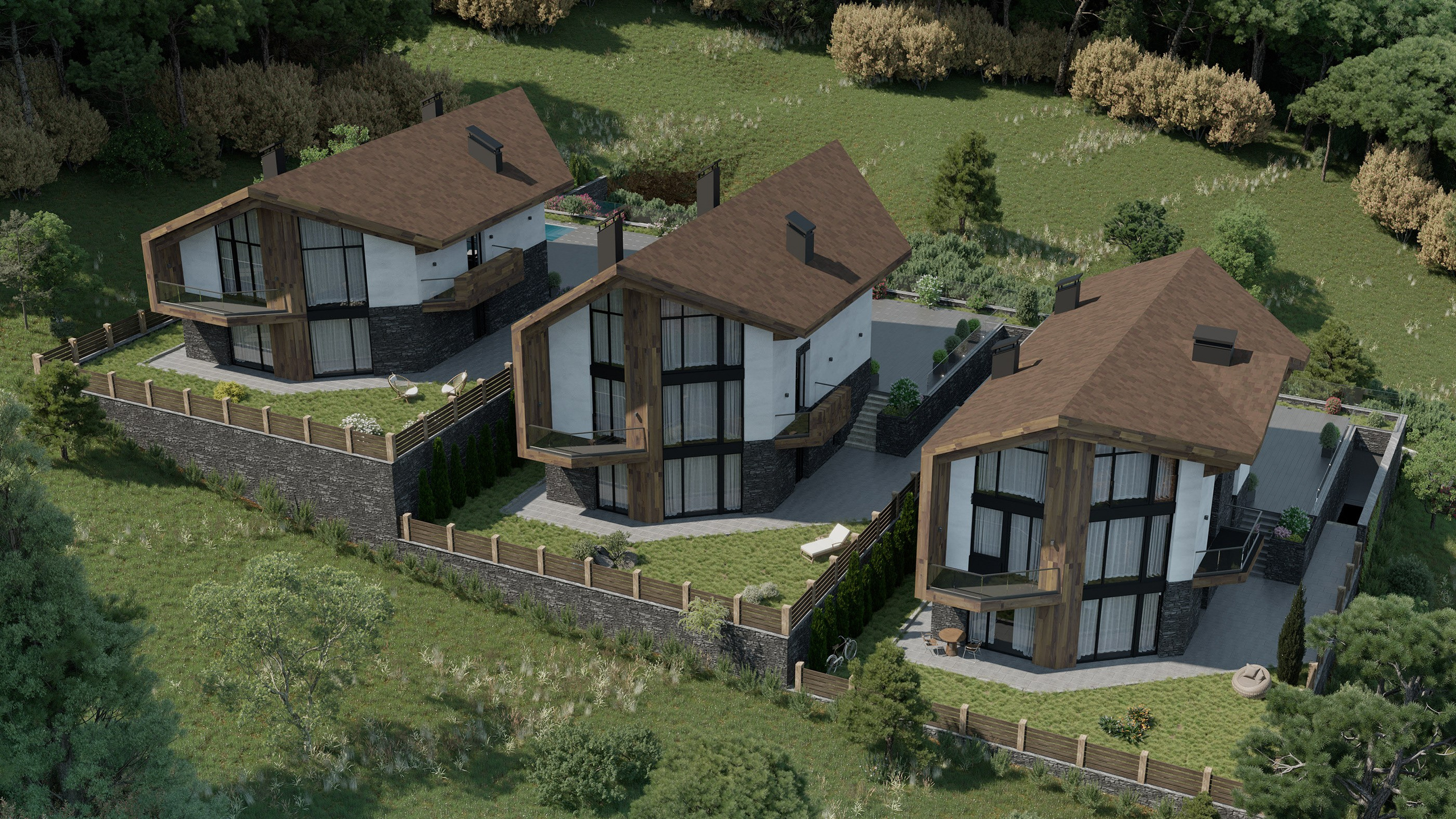 Architectural Visualization of Cottages in Sochi, Surrounded by Nature. 3D INTERIOR AND ARCHITECTURE VISUALIZATION