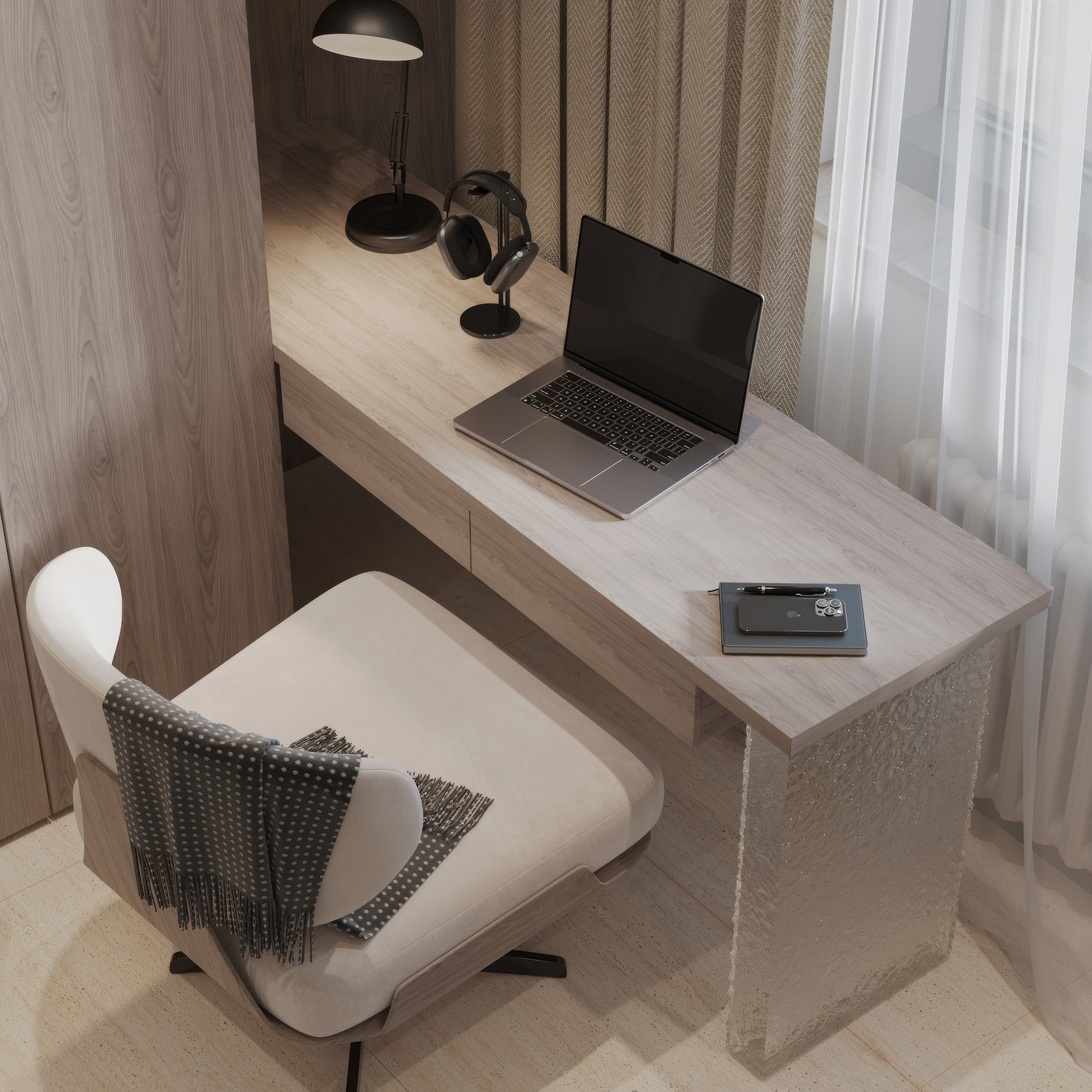 Интерьер квартиры в тёплых тонах — 3D визуализация от Baxx Pro для дизайнера Дианы Кова. 3Д Визуализация Интерьера и Архитектуры