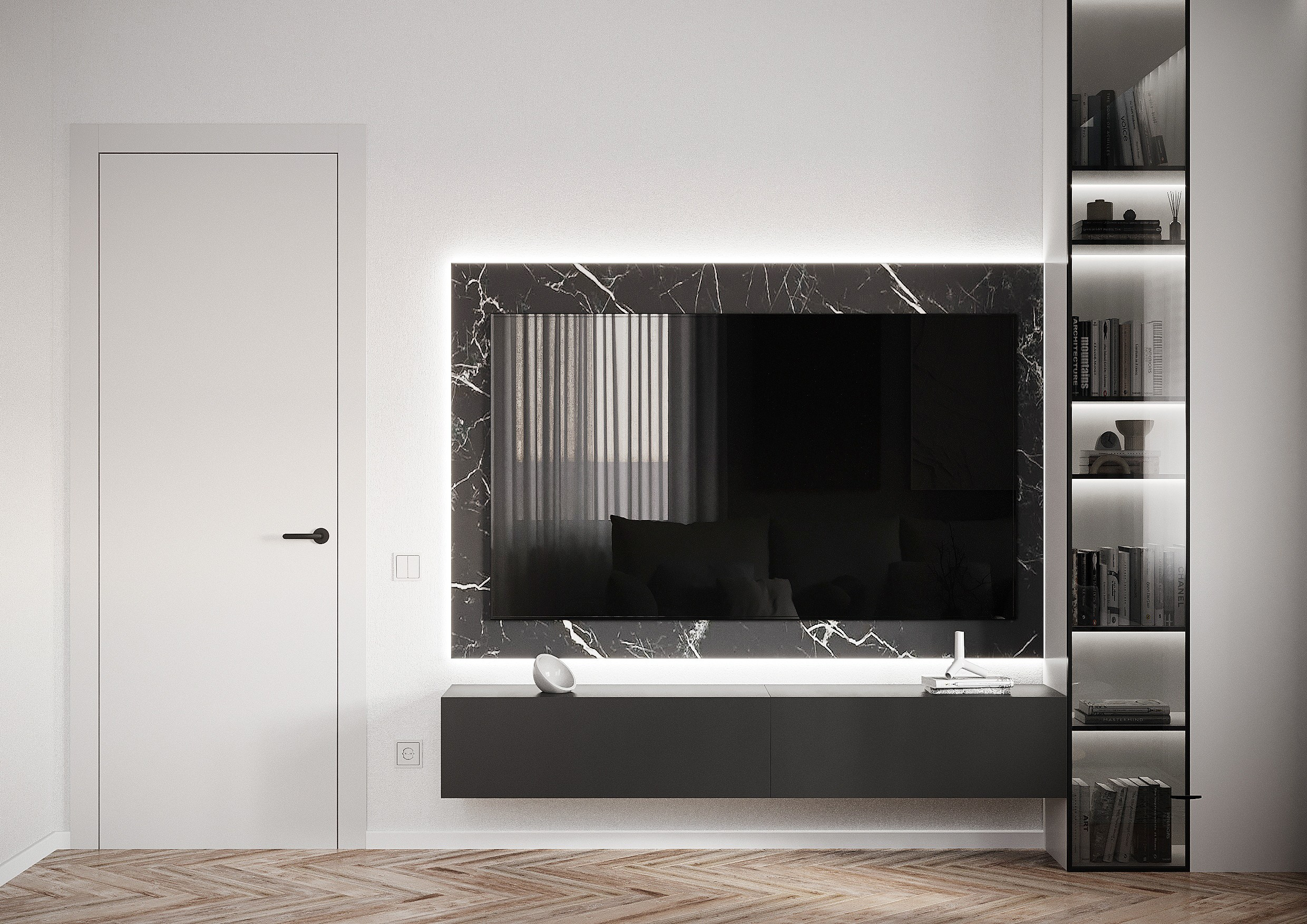 Монохромная квартира 50 м² для обаятельного мужчины. Батракова Наталья дизайнер интерьеров Санкт-Петербург Москва Архангель