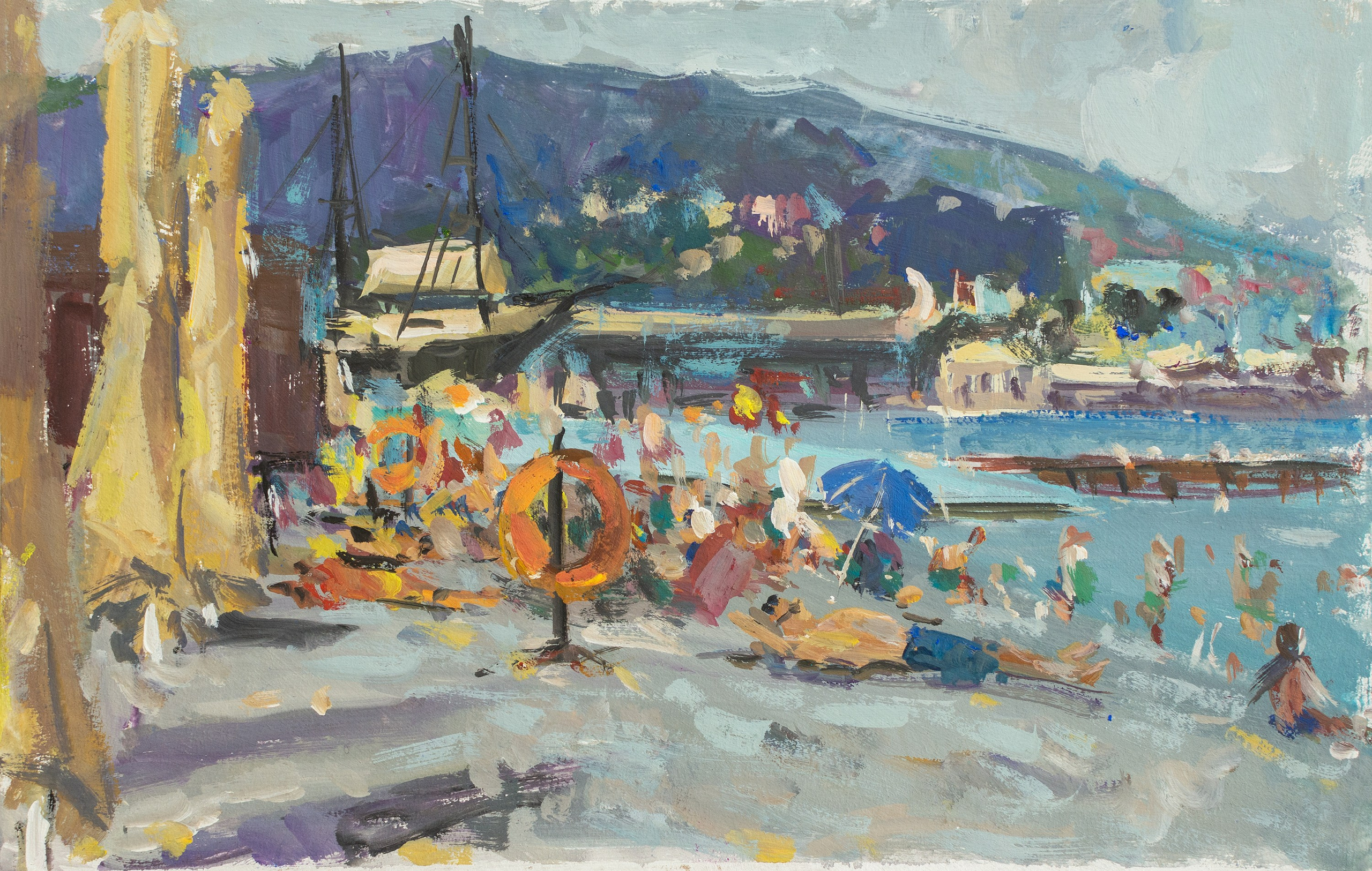"Этюд. Пляж в Ялте" картон, гуашь 18.5х30см, 2025