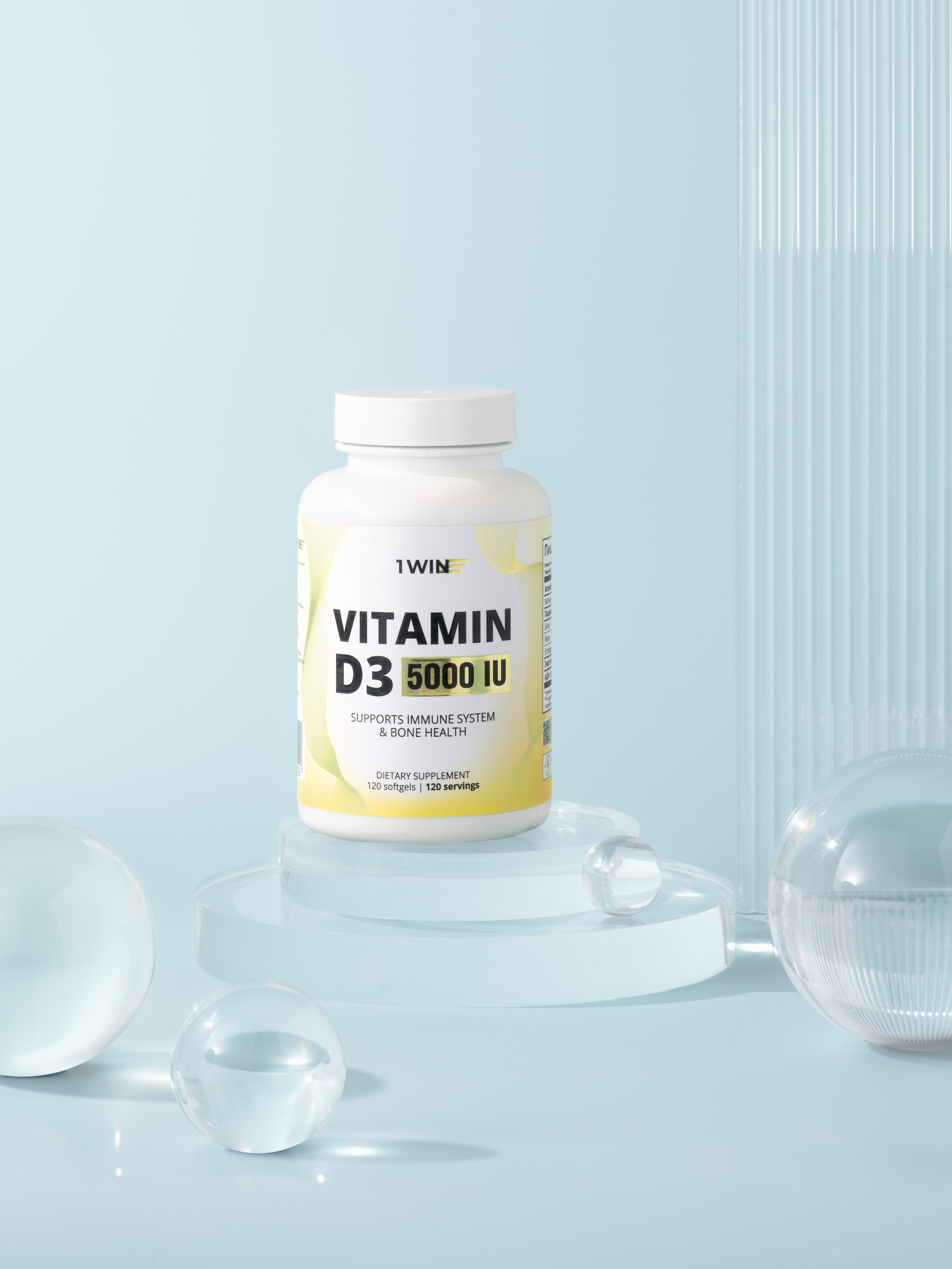 Витамин Д на голубом фоне, современные технологии заботы о здоровье