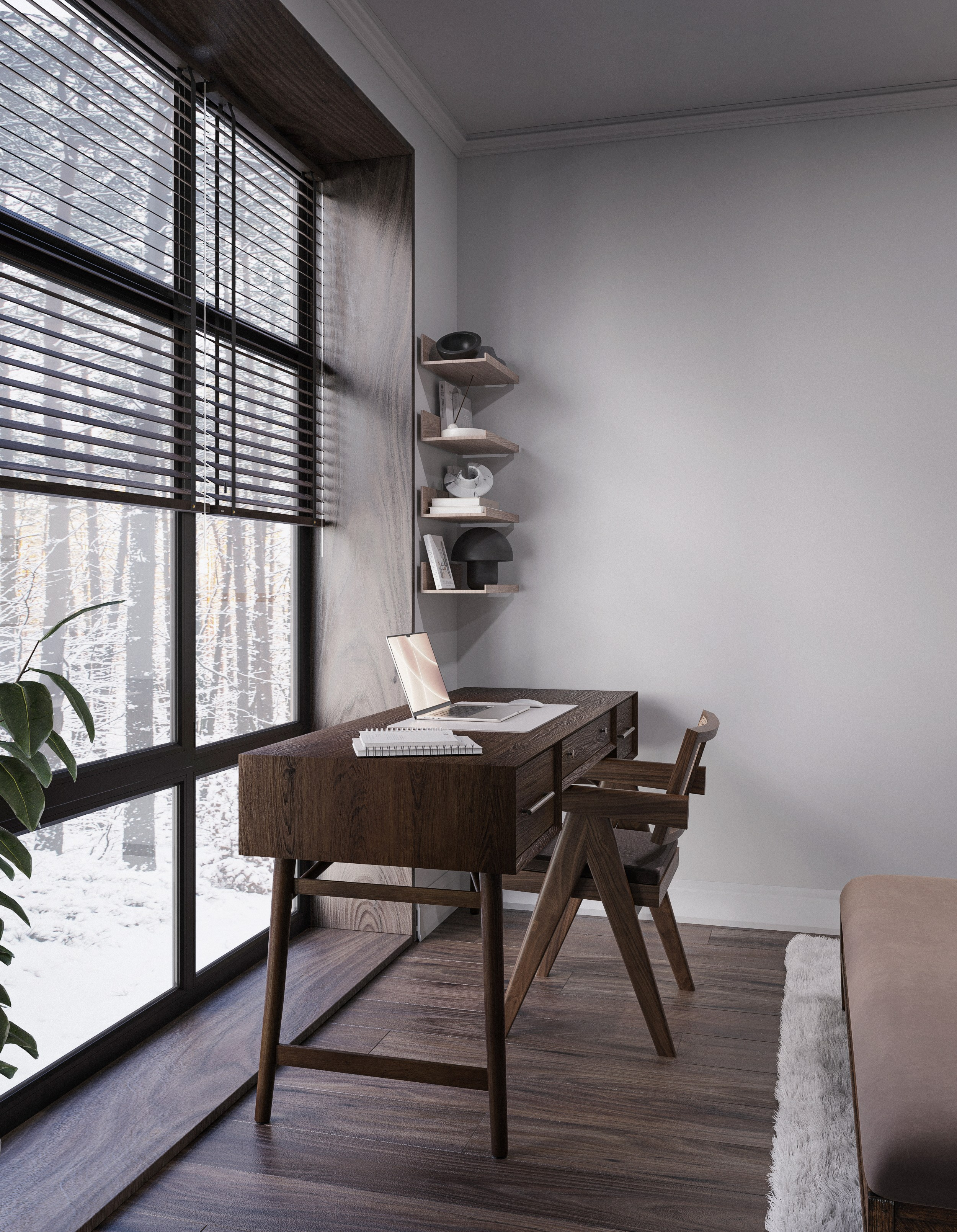 Forest night. 3D visualization of exteriors and interiors