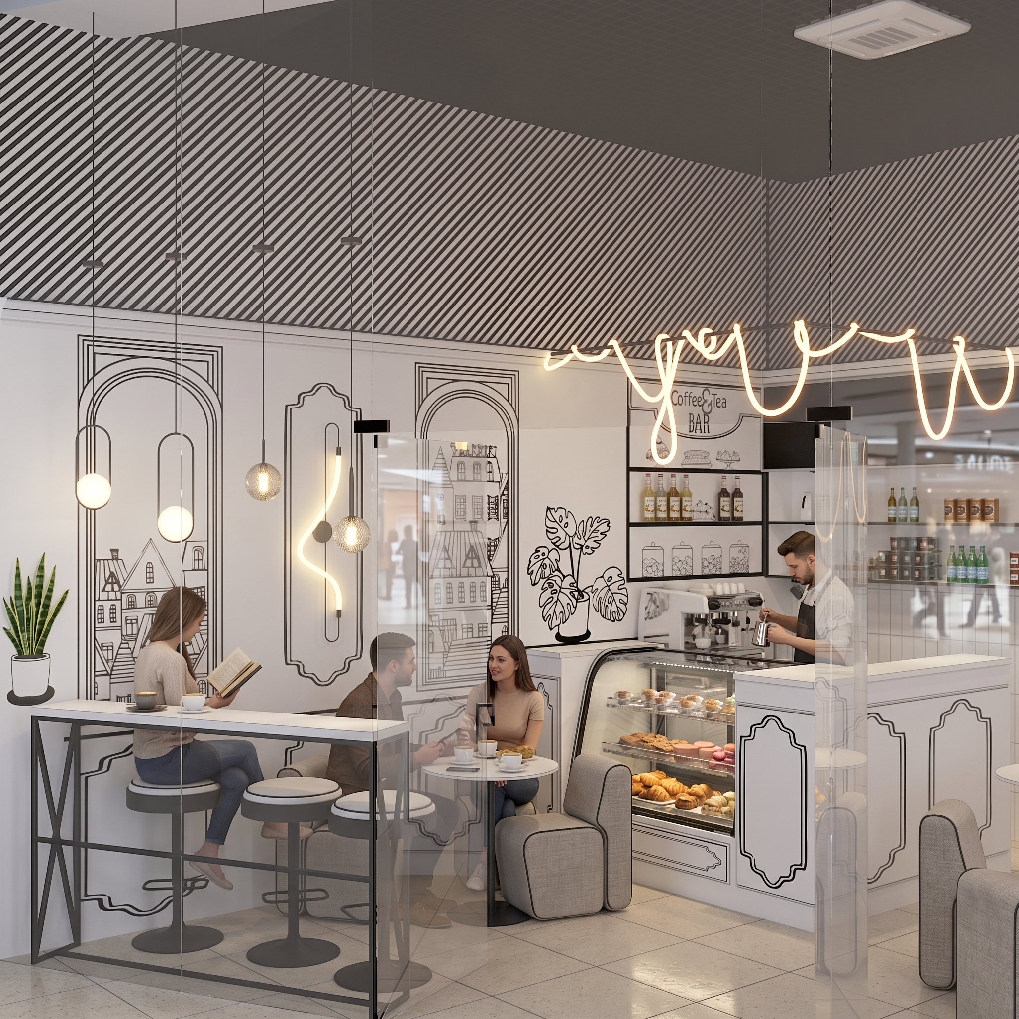 Кофейня в графичном стиле. Студия дизайна FishkaRom в Краснодаре и по всей России