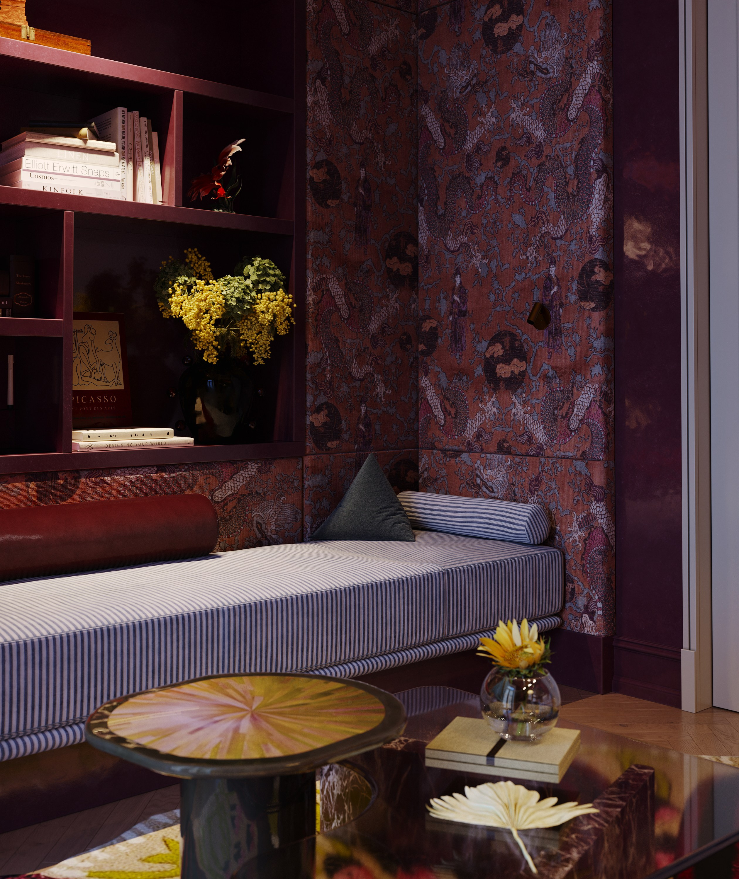 Кабинет-библиотека. 3D визуализация дизайна интерьера. 3D interior design visualizer