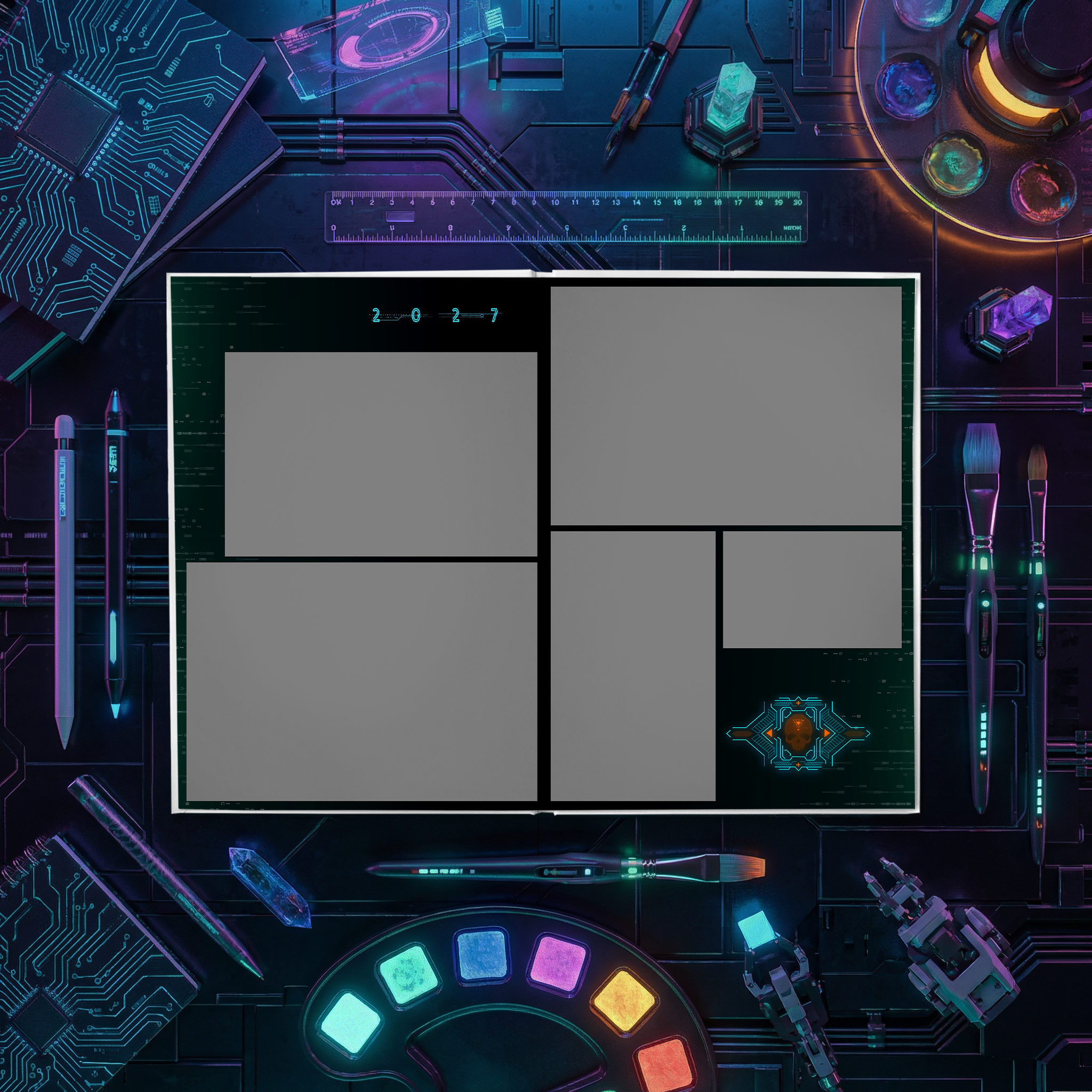 033 Cyberpunk. Дизайны, psd шаблоны школьных и выпускных альбомов и обложек