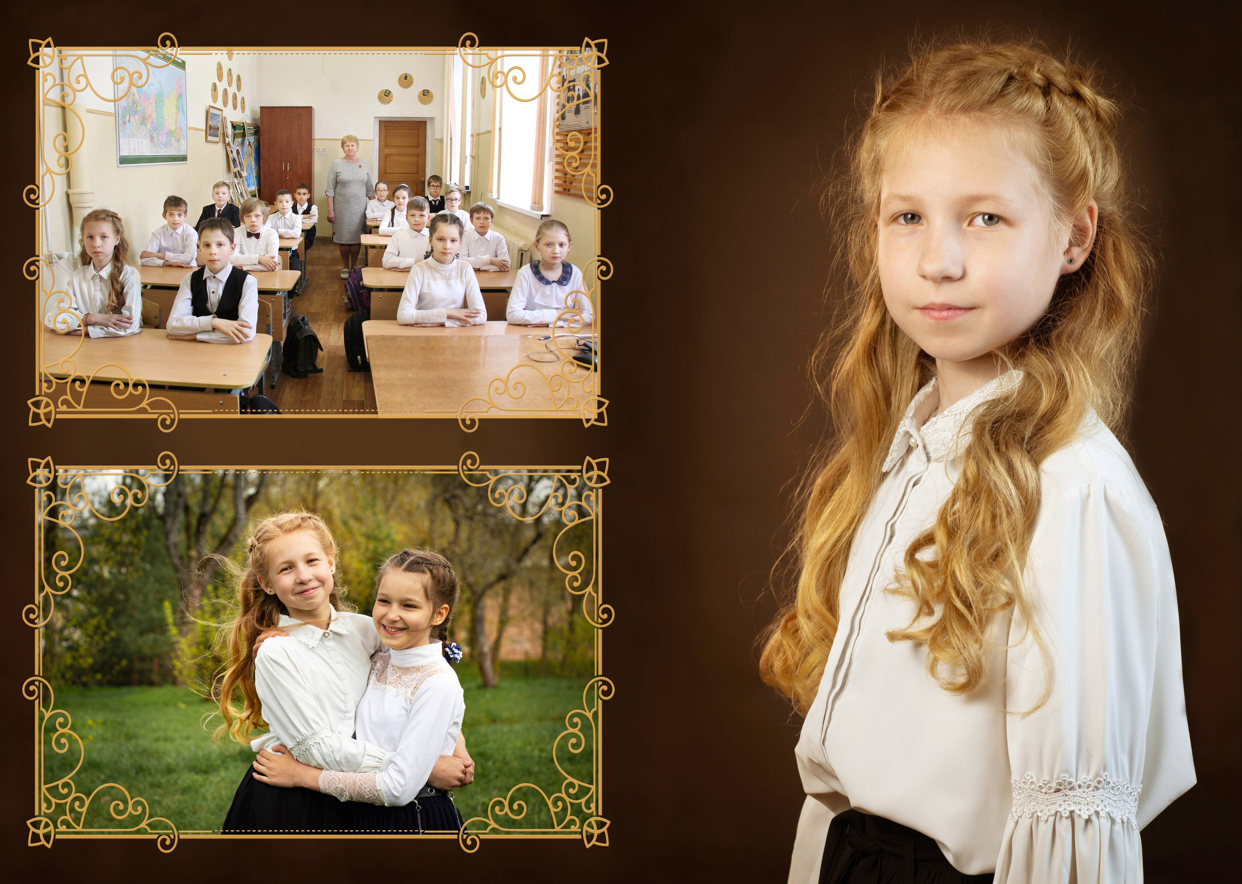 Фотокнига выпускной 4 класс. Твердая фотообложка. Страницы из картона с глянцевой ламинацией. От трёх разворотов. Фотограф в Москве Юлия Карпова