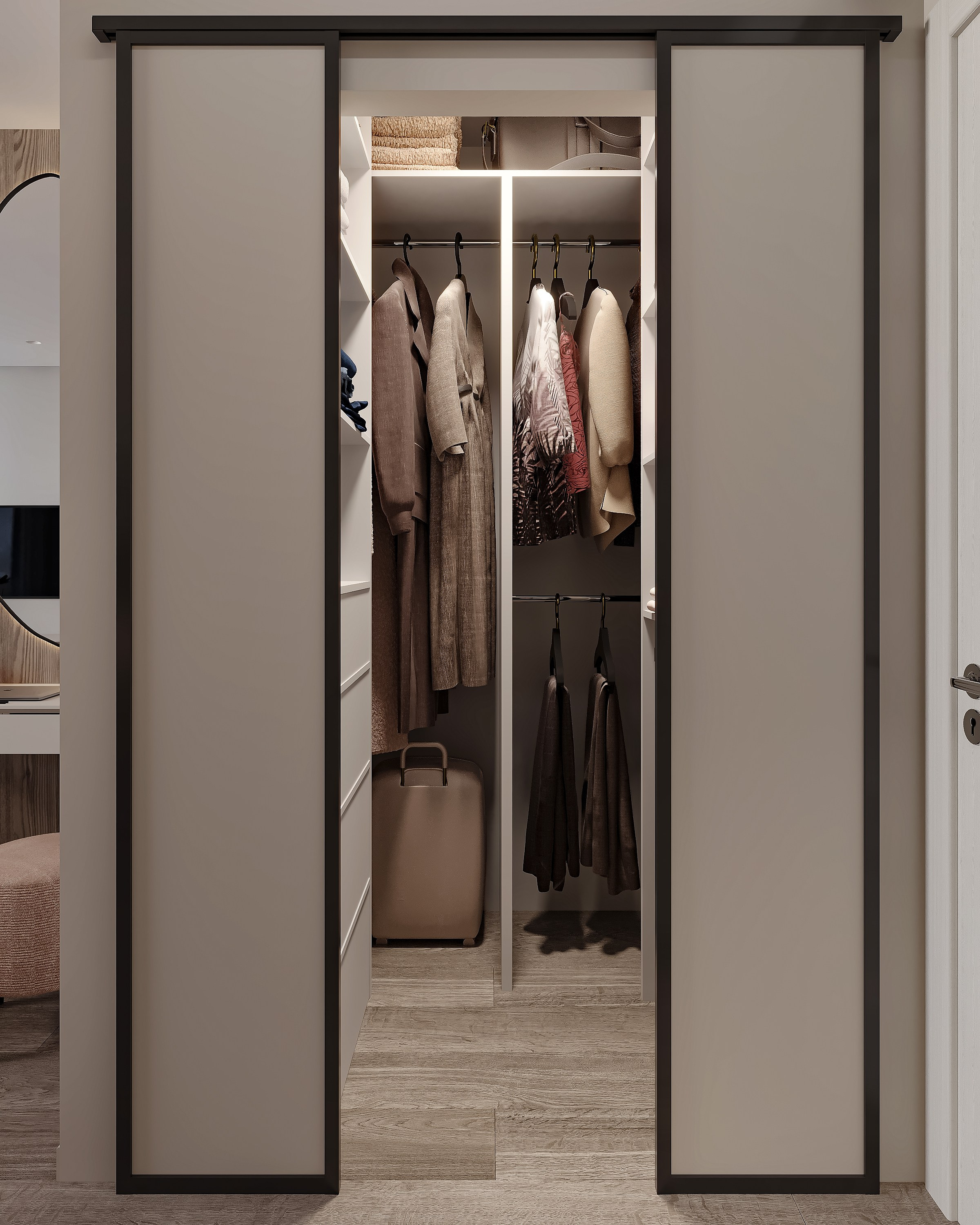 Спальня и гардероб 20 м². 3Д-Визуализация Наталья Макогонова