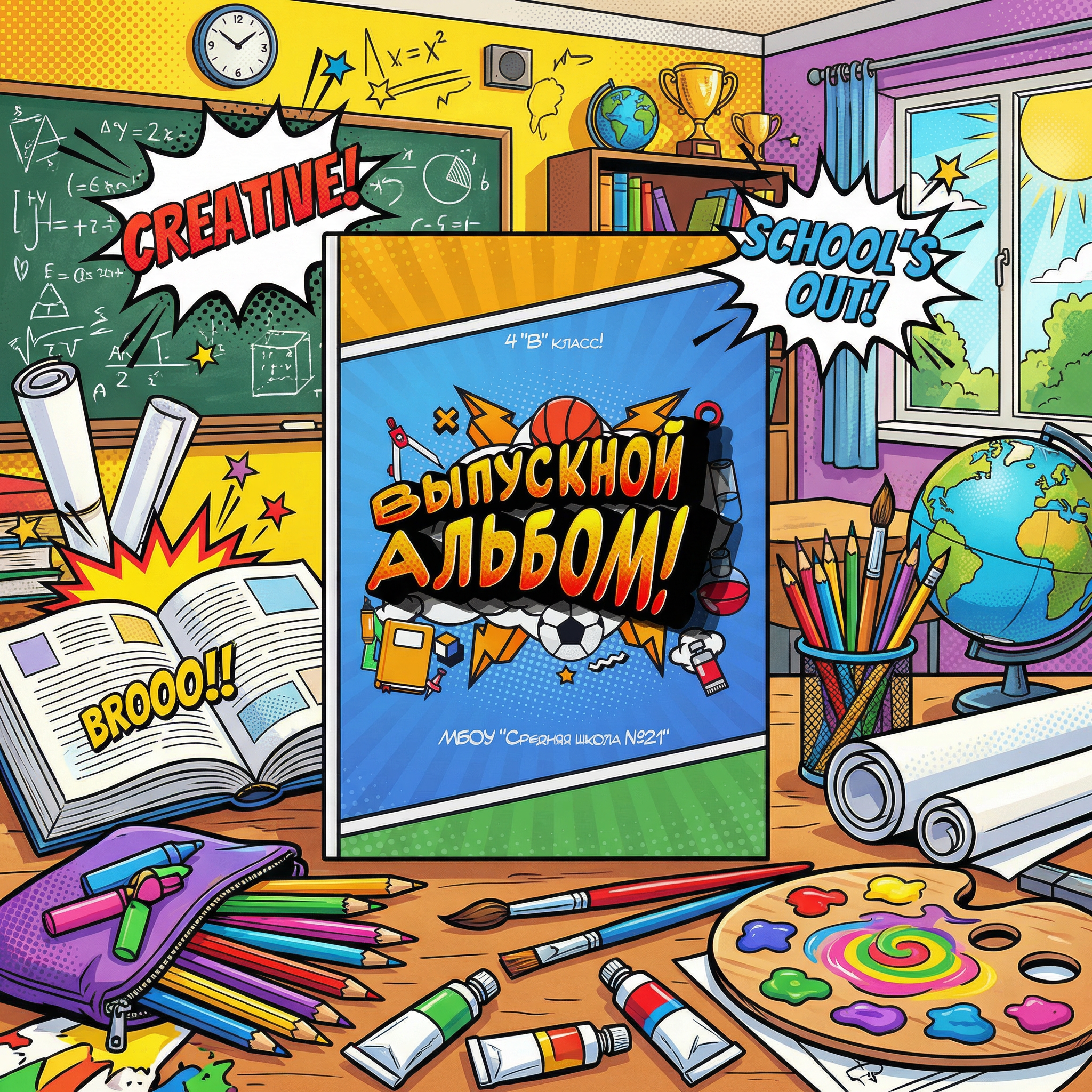 032 Comics II. Дизайны, psd шаблоны школьных и выпускных альбомов и обложек