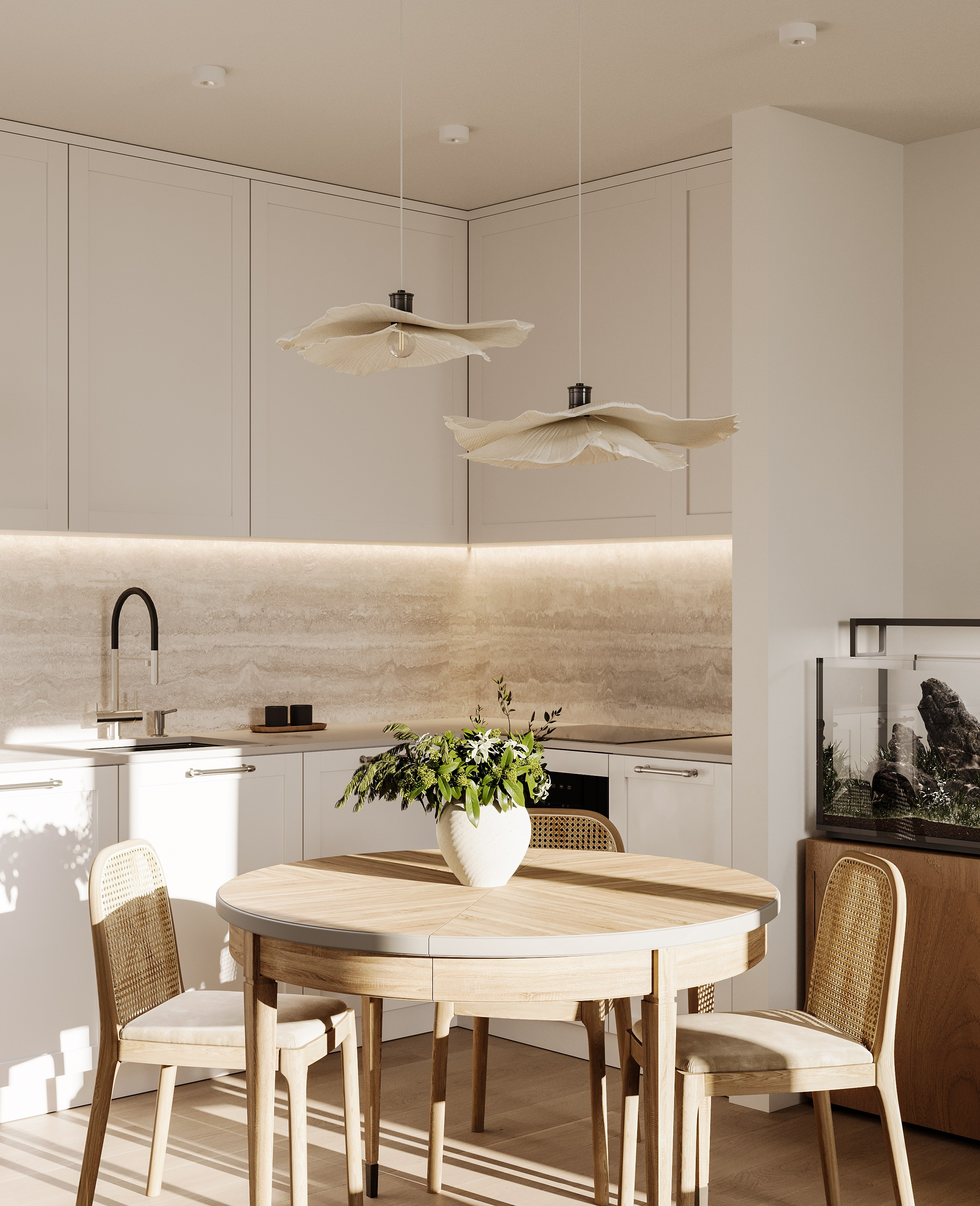 3д визуализация кухни-гостиной в современном стиле 