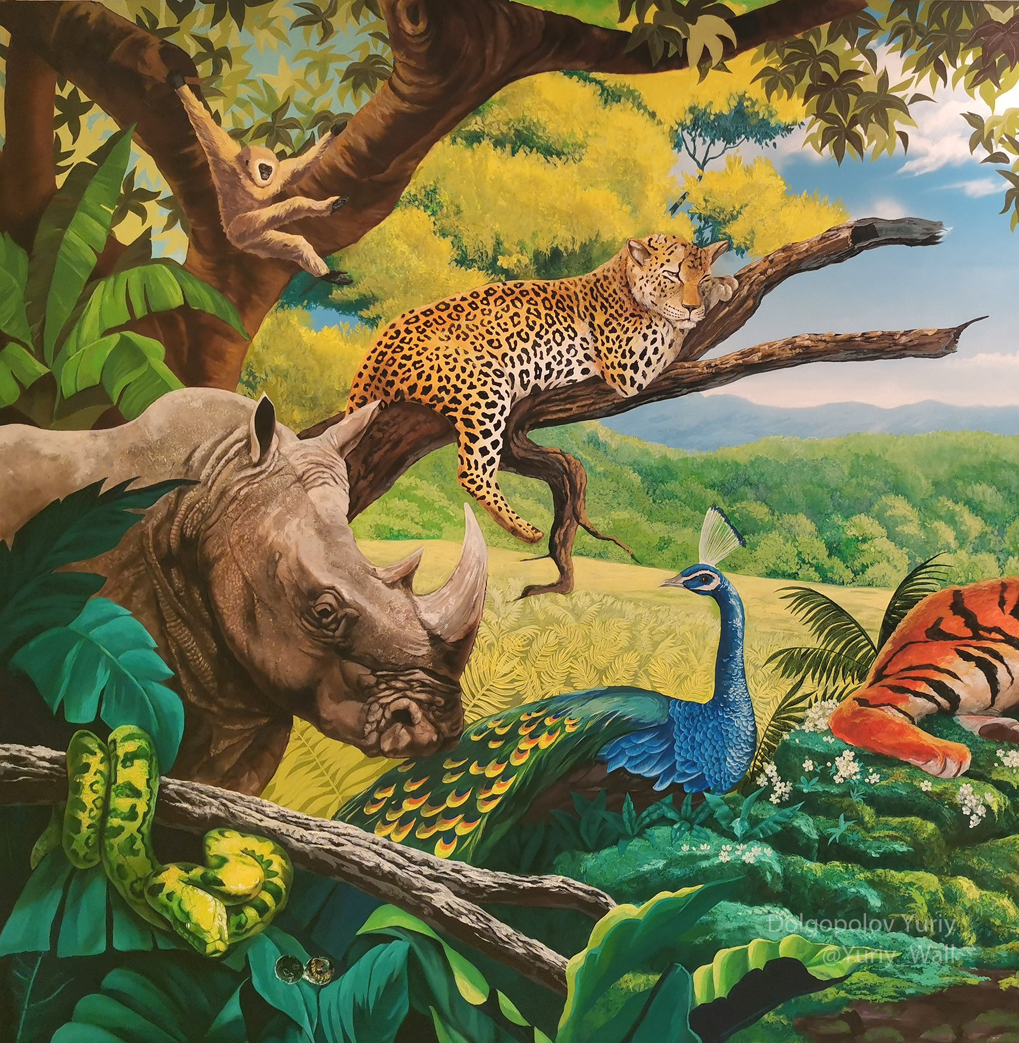 Животные джунгли  рисунок на стене