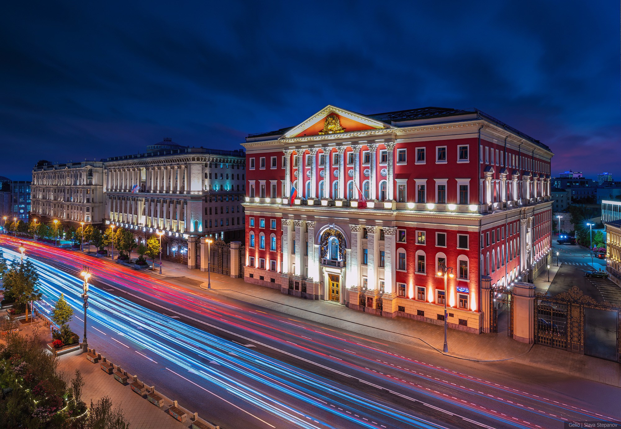 The building of the capital's City Hall with evening illumination, photographer Slava Stepanov.