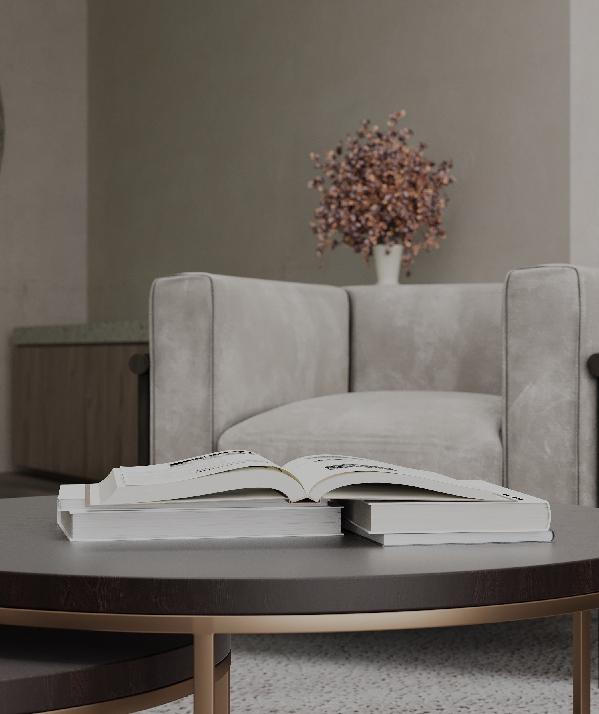 Round living room. 3D Визуализация интерьеров жилых и коммерческих помещений