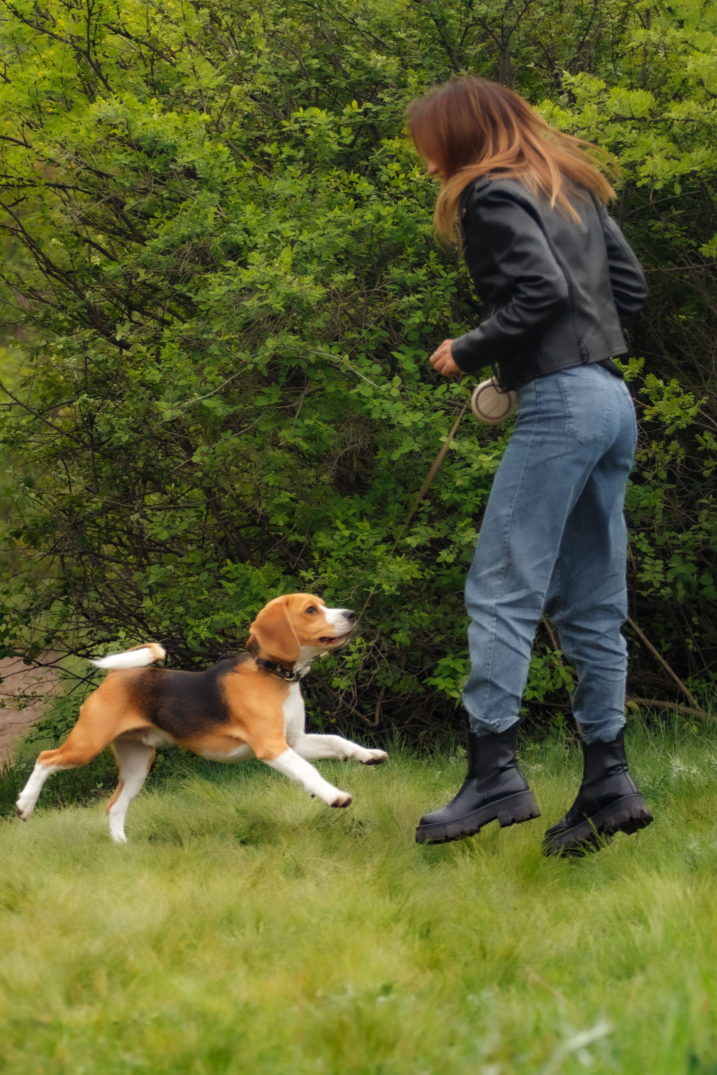 Бигль Старк и его хозяева Яна и Евгений. Фотограф Екатерина Козловская