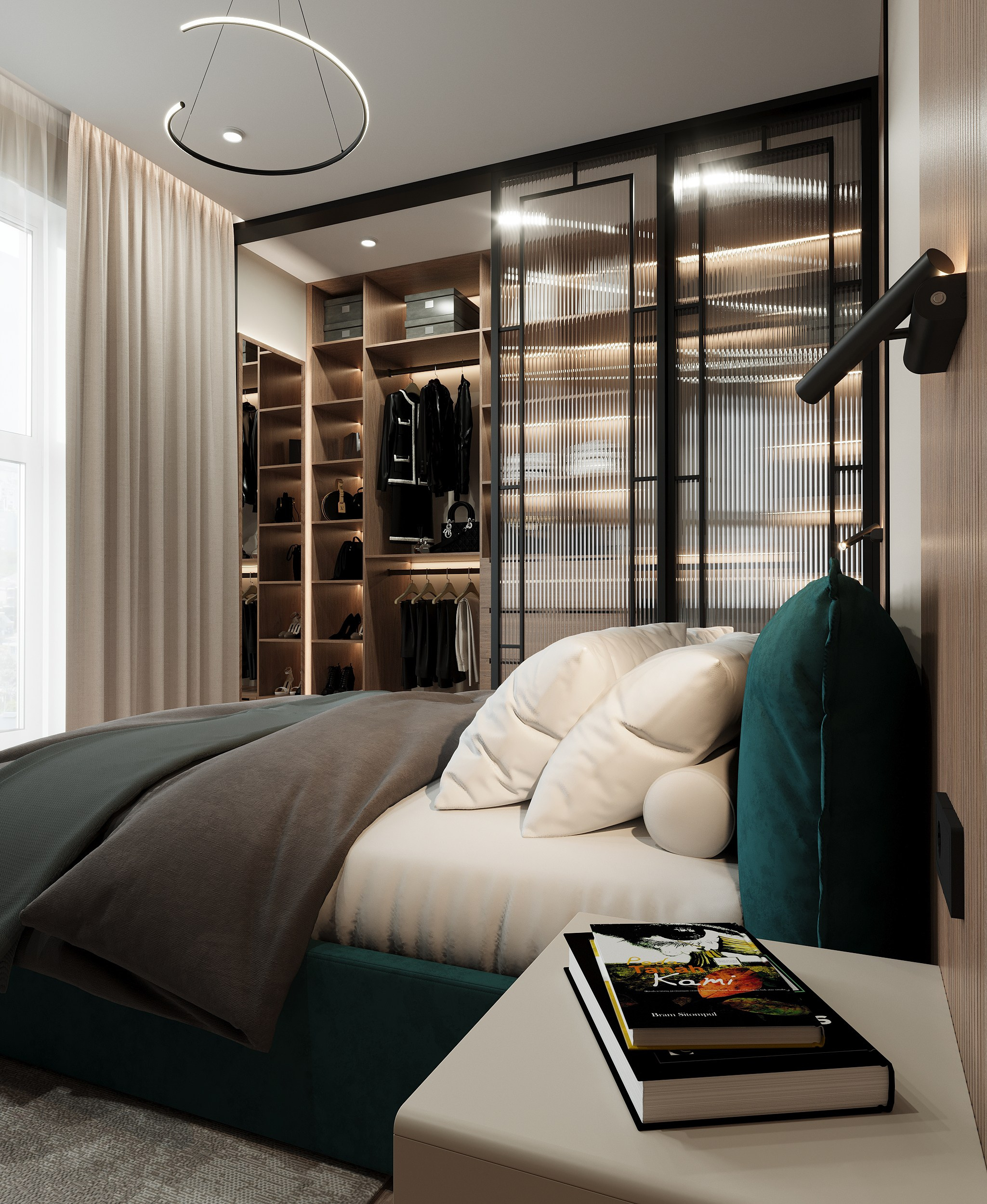 Спальня с гардеробом. 3D визуализация