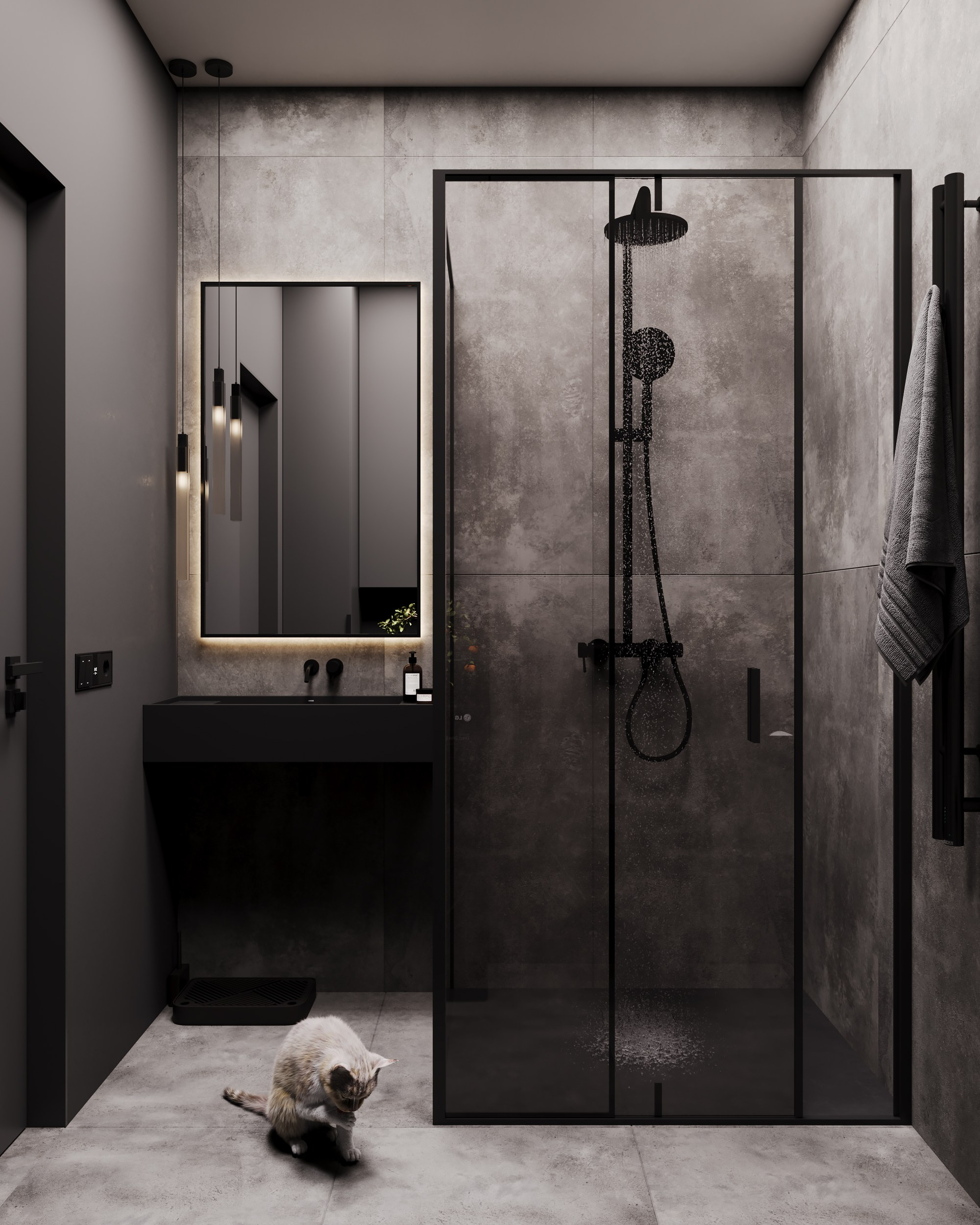 Black, winter bathroom. Дизайн интерьера | 3D визуализация | Миланская Марина