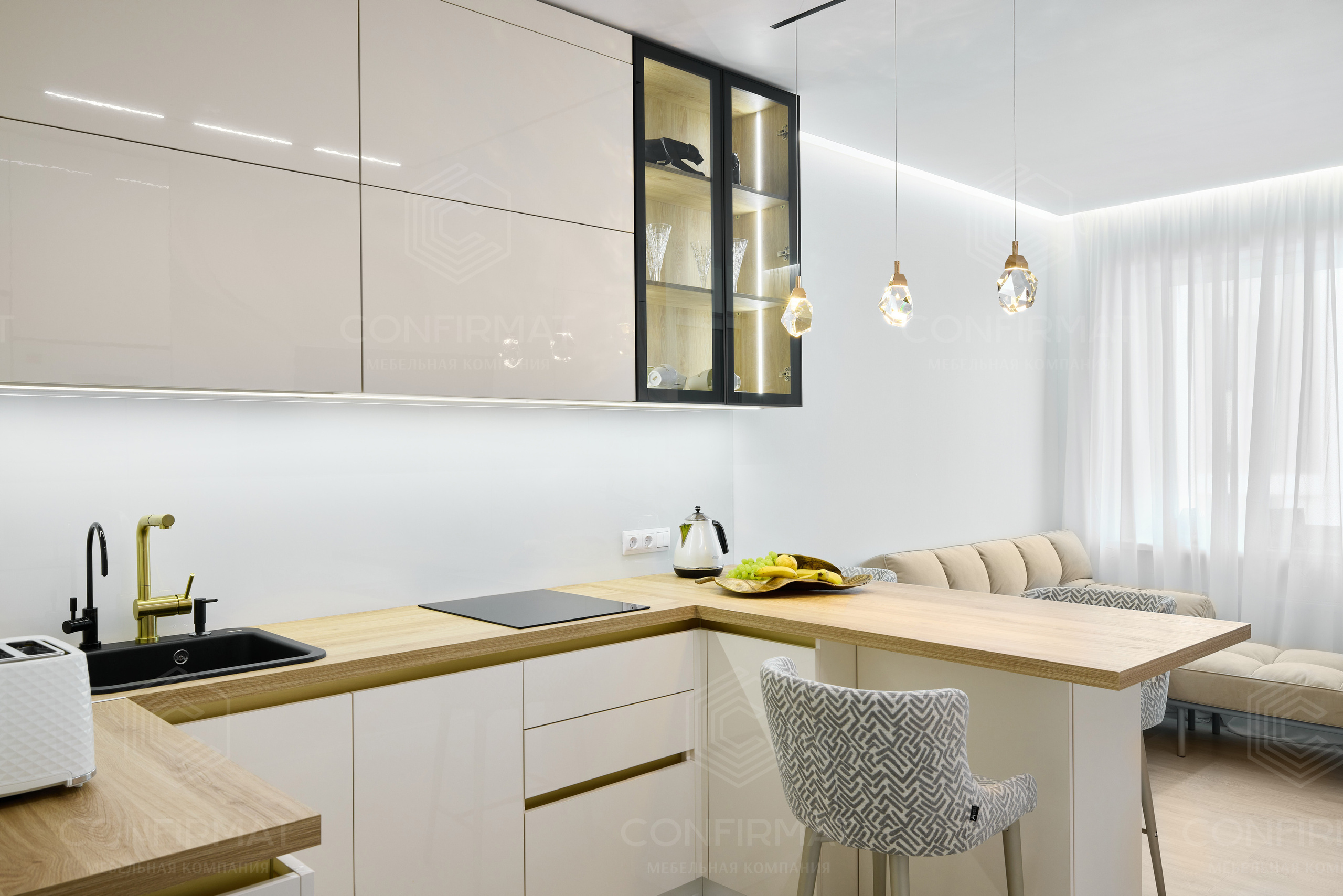 п образная кухня, Как скрыть счётчики? Так чтобы было эстетично и с удобным доступом, подъемный механизм складной BLUM HF, витрина кухни,как спроектировать кухню, дизайн кухни, дизайнер кухни, мебель на заказ, полная мебелировка, кухня с островом, кухня гостиная, кухни конфирмат, confirmat