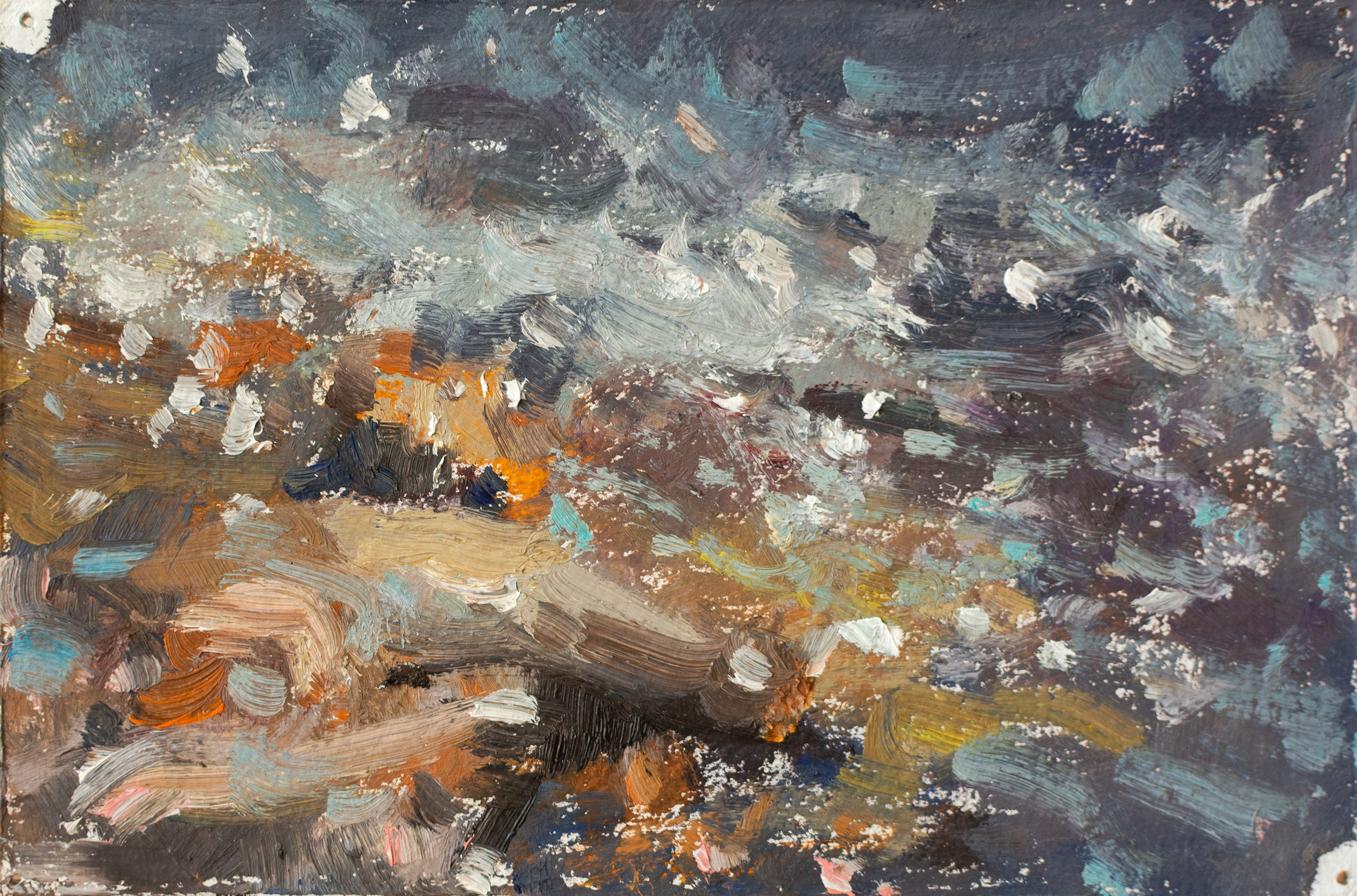 "Серебристая река" картон, масло 10х15см, 2025