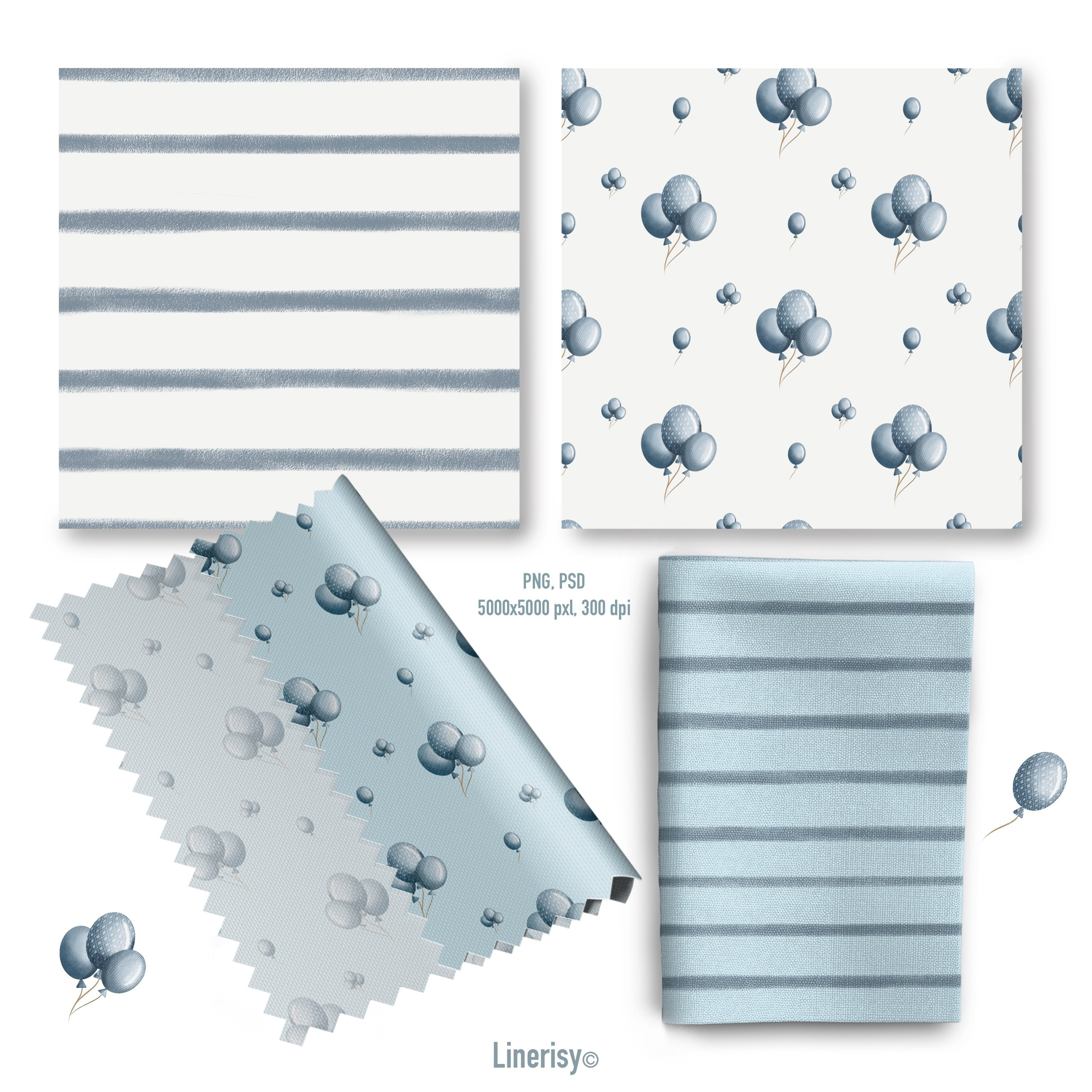 Набор бесшовных паттернов «Зайка на воздушном шаре». Художник-иллюстратор Евгения Бекренёва