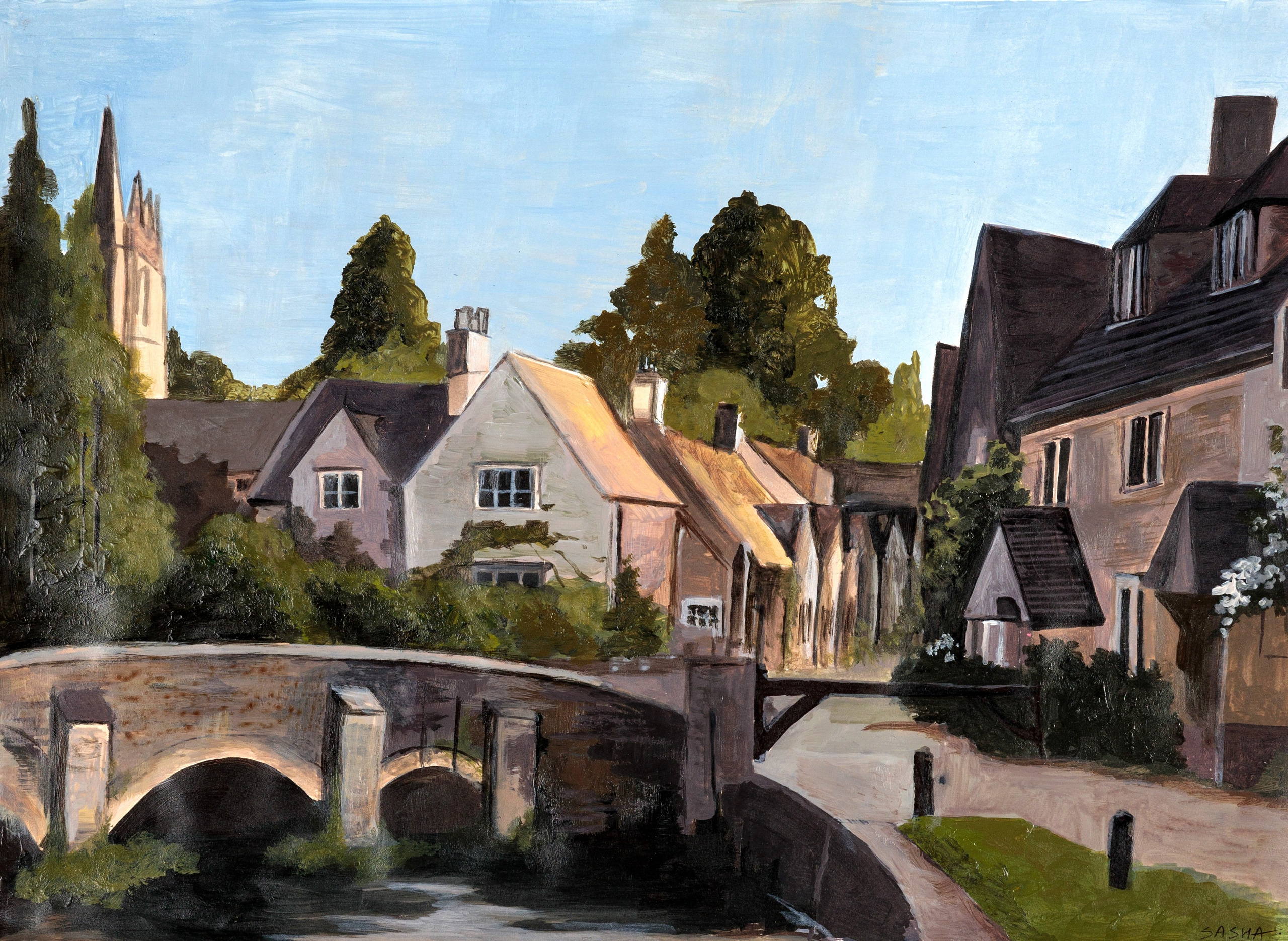 Тихий городок с каменным мостом и старинной церковью