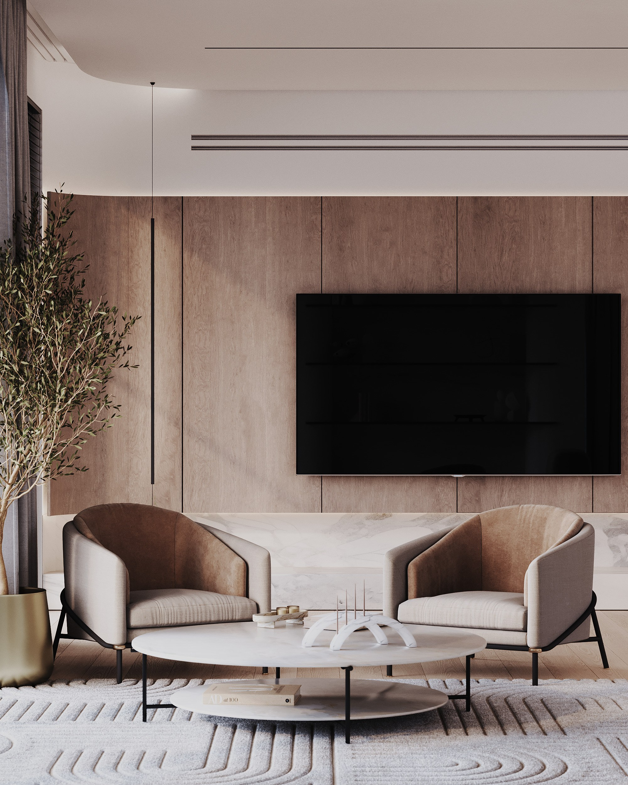 визуализация кухни - гостиной в минималистичном современном  стиле