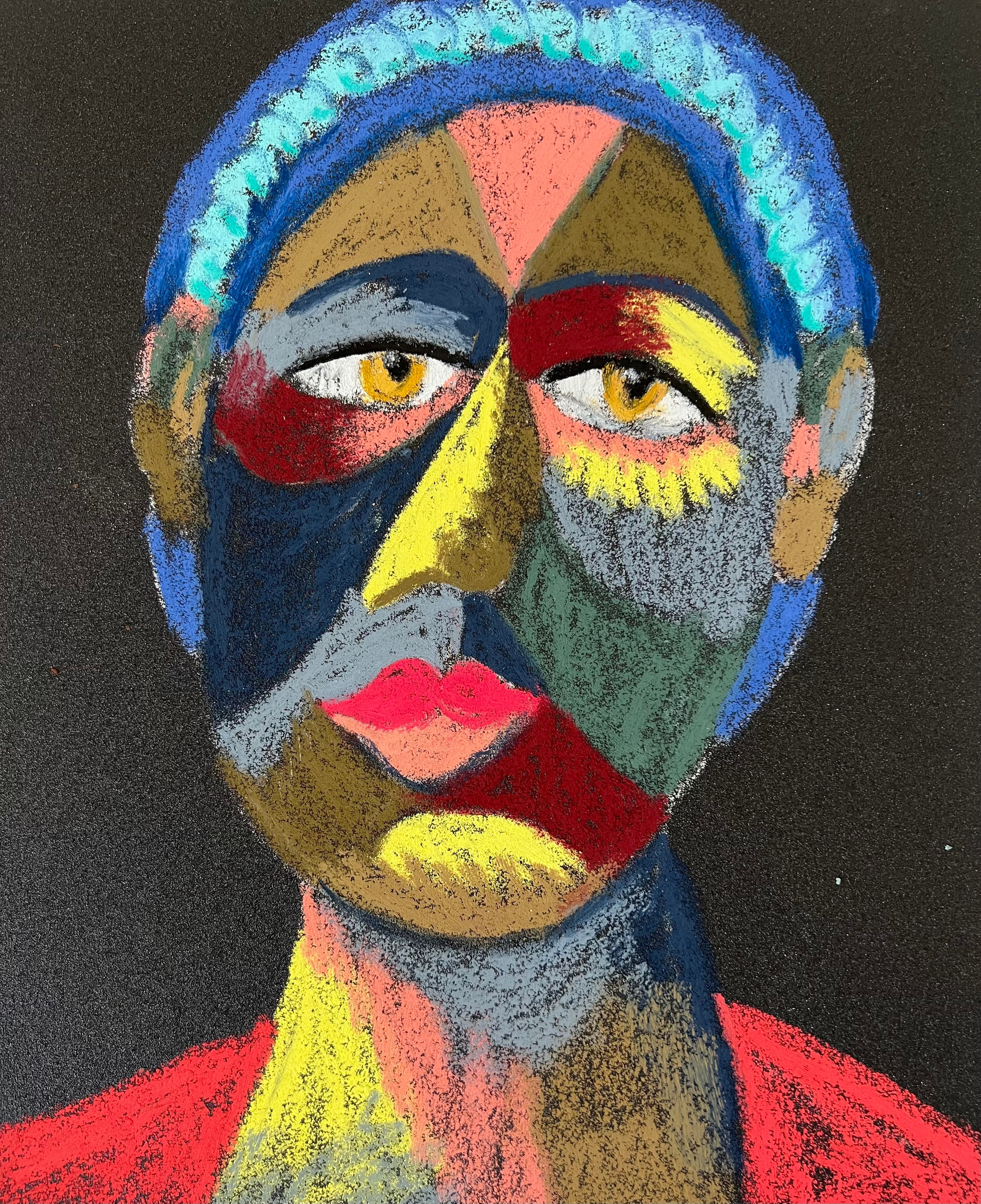 Festive mood . Oil pastel, sandpaper. 28 x 23 cm