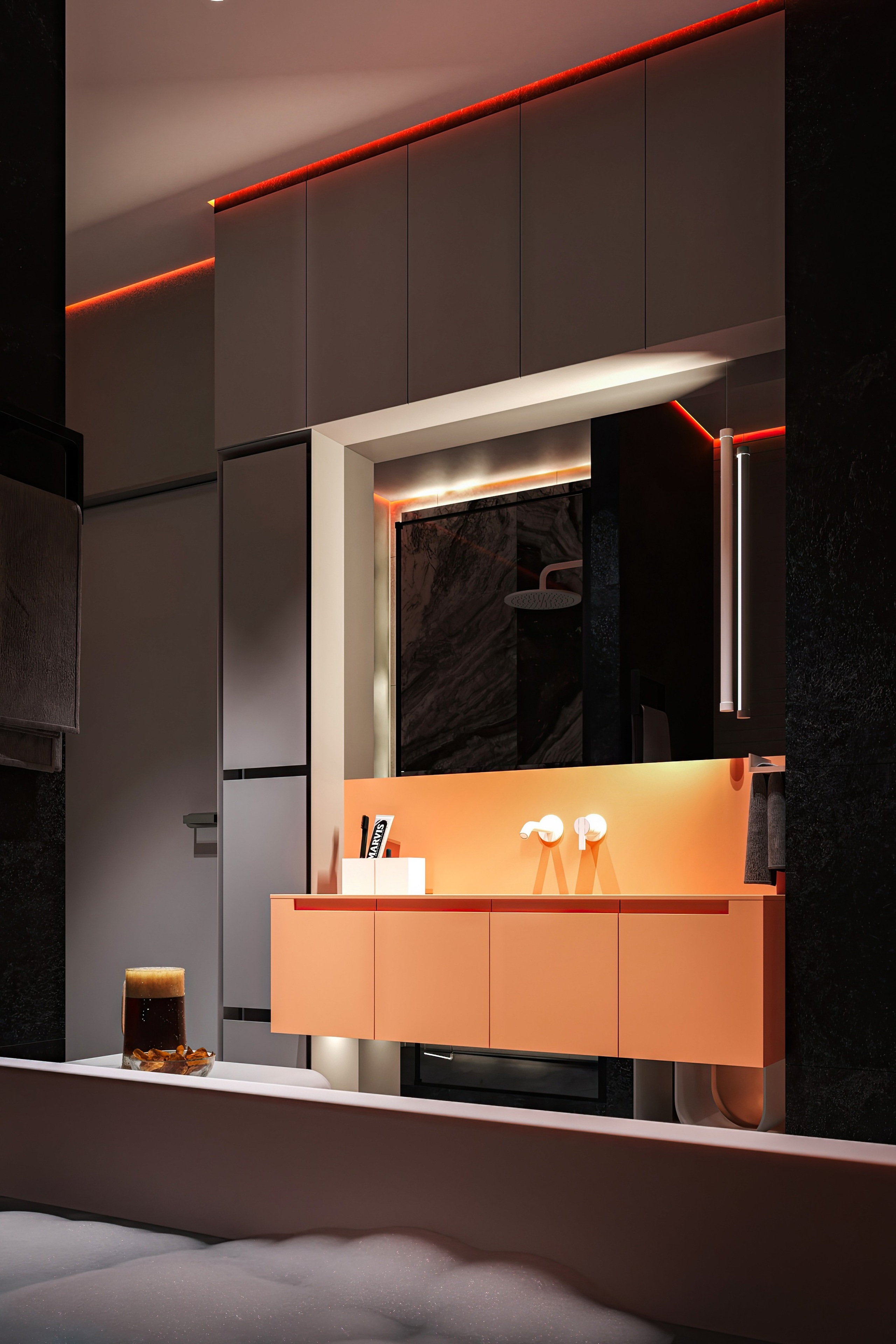 Санузел со встроенным TV экраном, Концептуальный проект. Дизайн интерьера и экстерьера в Санкт-Петербурге Яна Емельянова