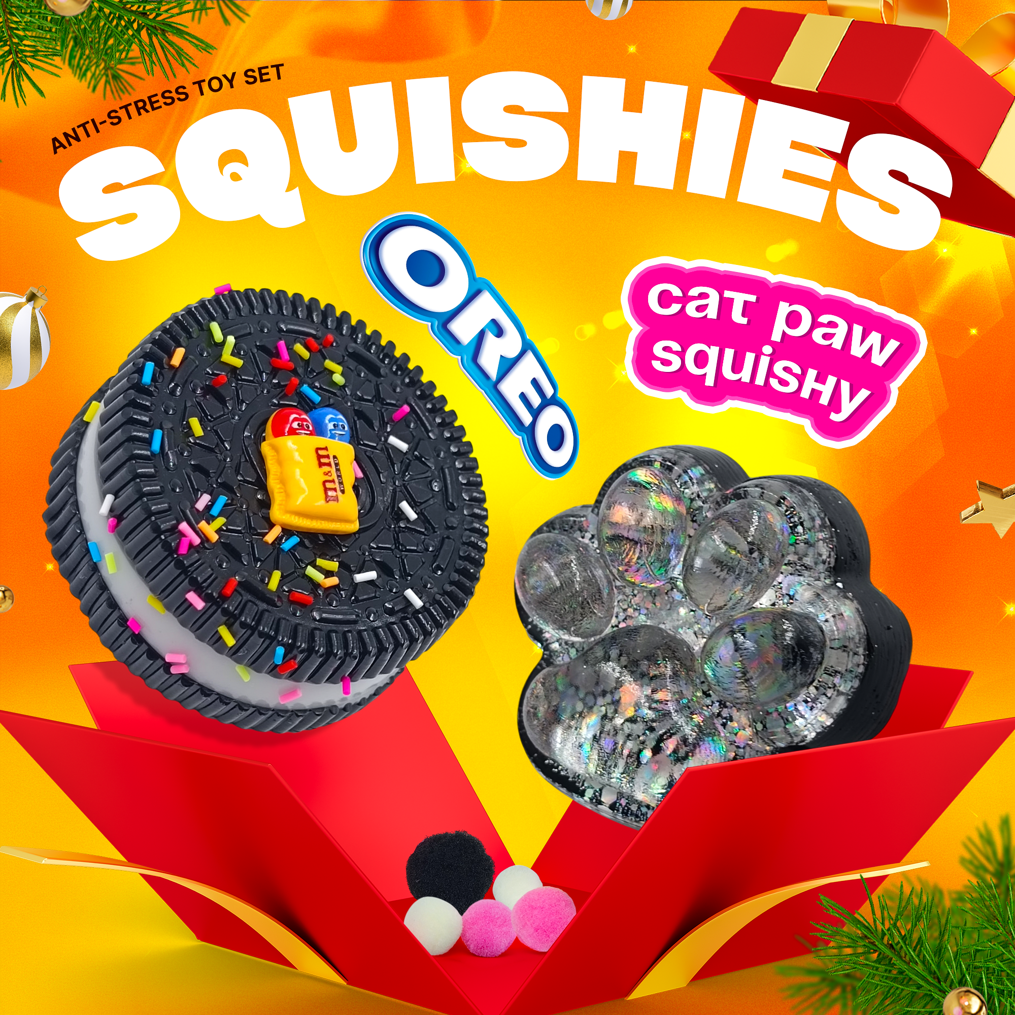 Christmas squishy toy set kids holiday gift oreo cookie squishies cat paw cute kawaii fidget toys stocking stuffers boys girls stress relief xmas presents packages, Amazon Hero Image